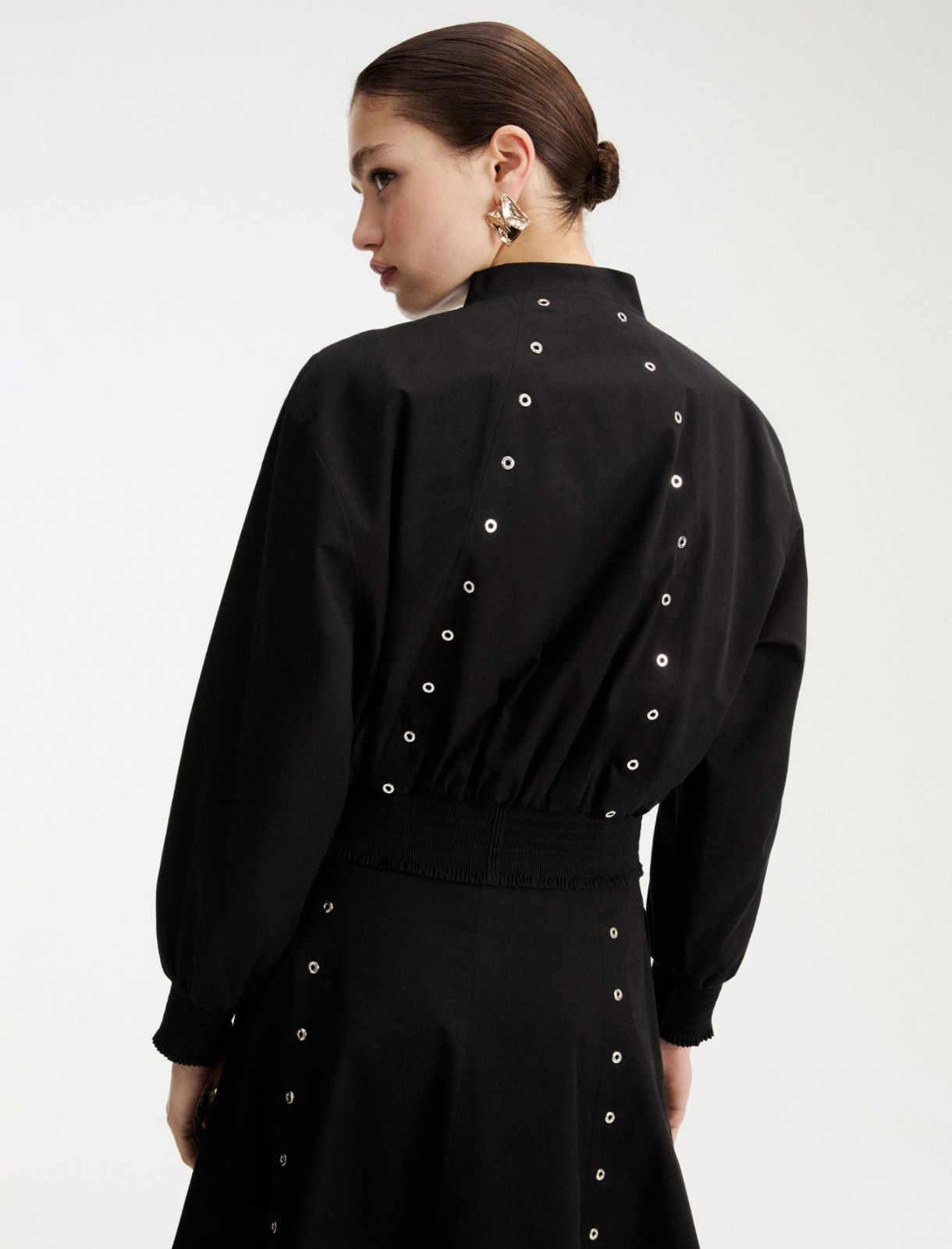 Eyelet-detail cotton bomber jacket - BLACK - Marella - 3