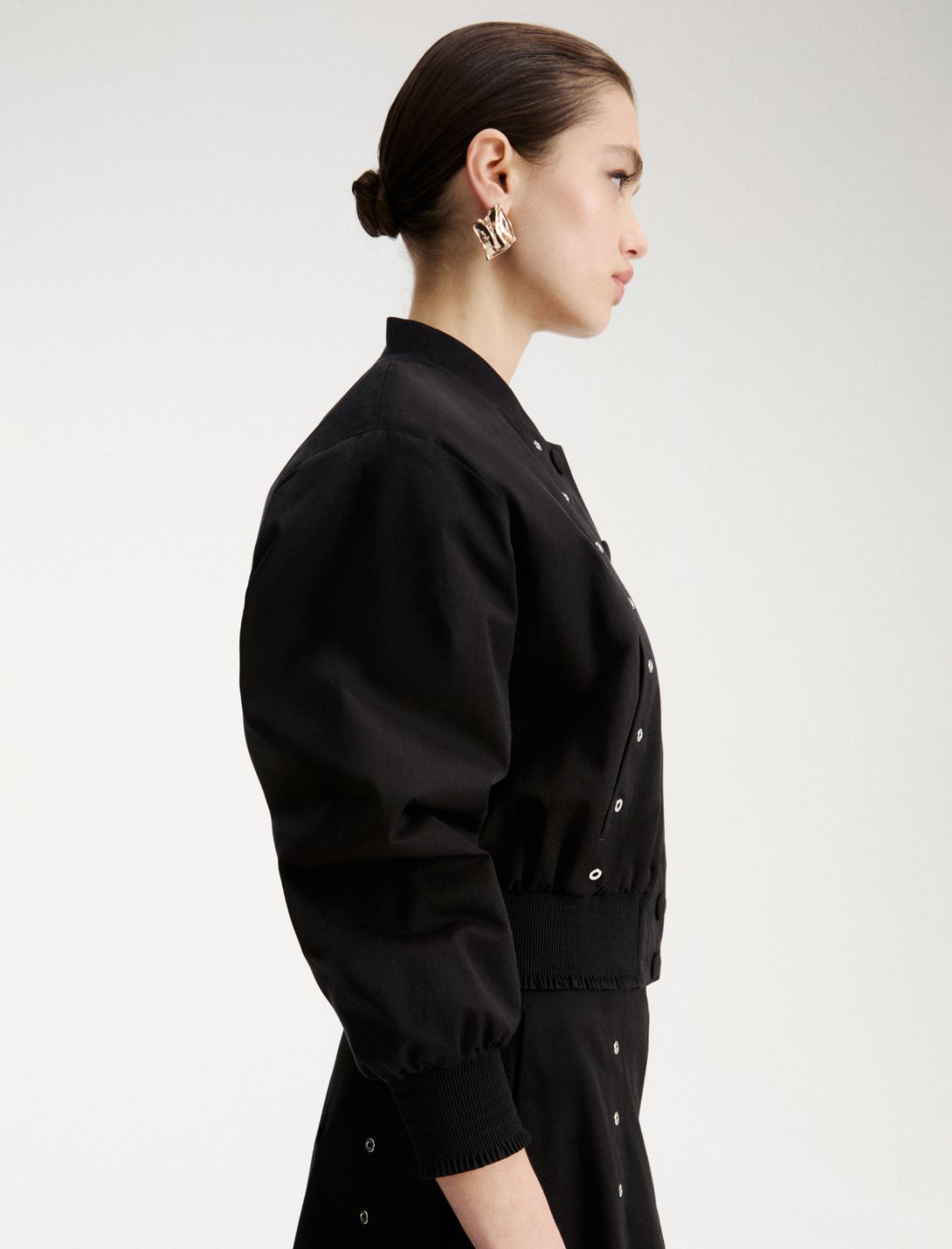 Eyelet-detail cotton bomber jacket - BLACK - Marella - 5