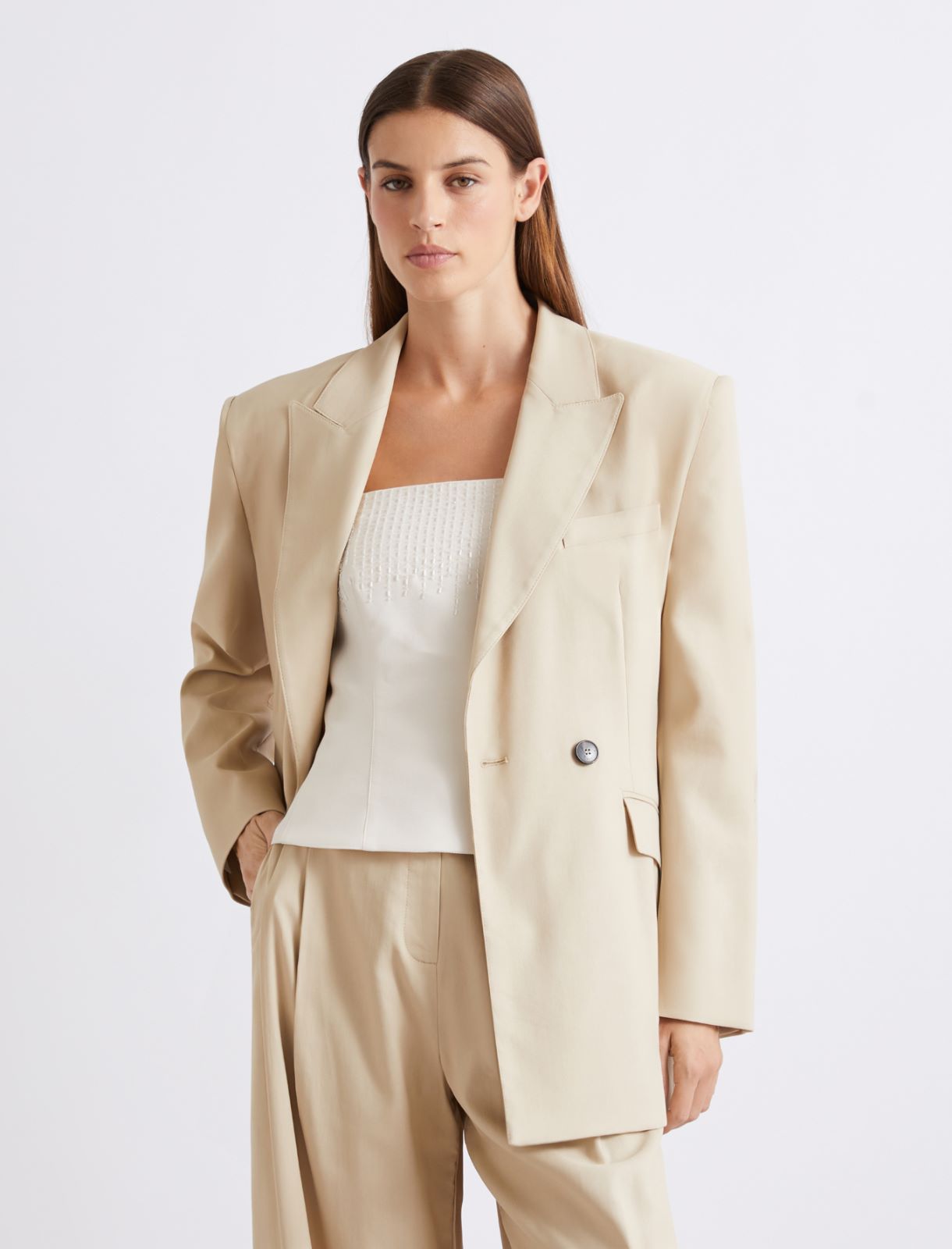 Stretch viscose-blend twill blazer - BEIGE - Marella - 4