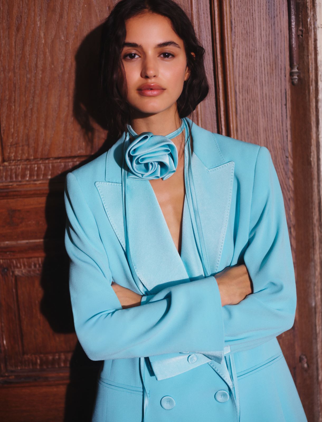 Blazer en envers satin avec ceinture - AIGUE-MARINE - Marella - 5