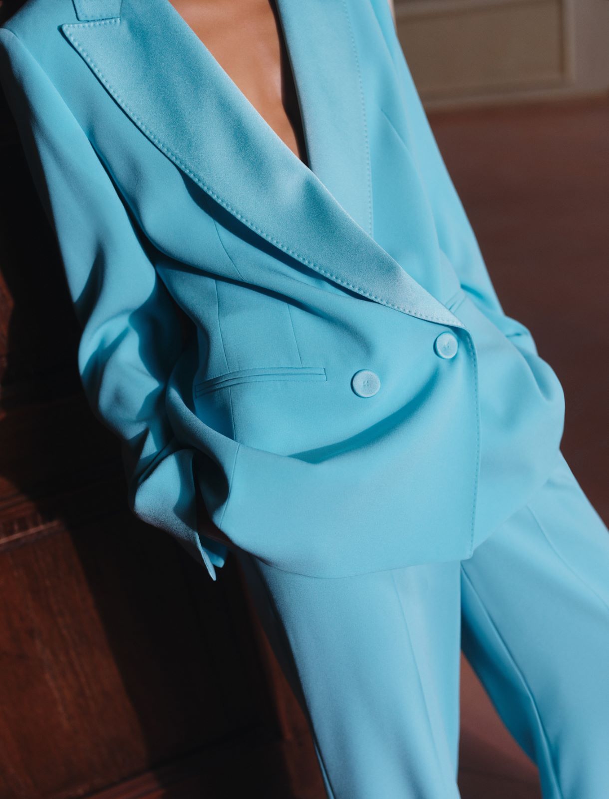 Blazer en envers satin avec ceinture - AIGUE-MARINE - Marella - 6