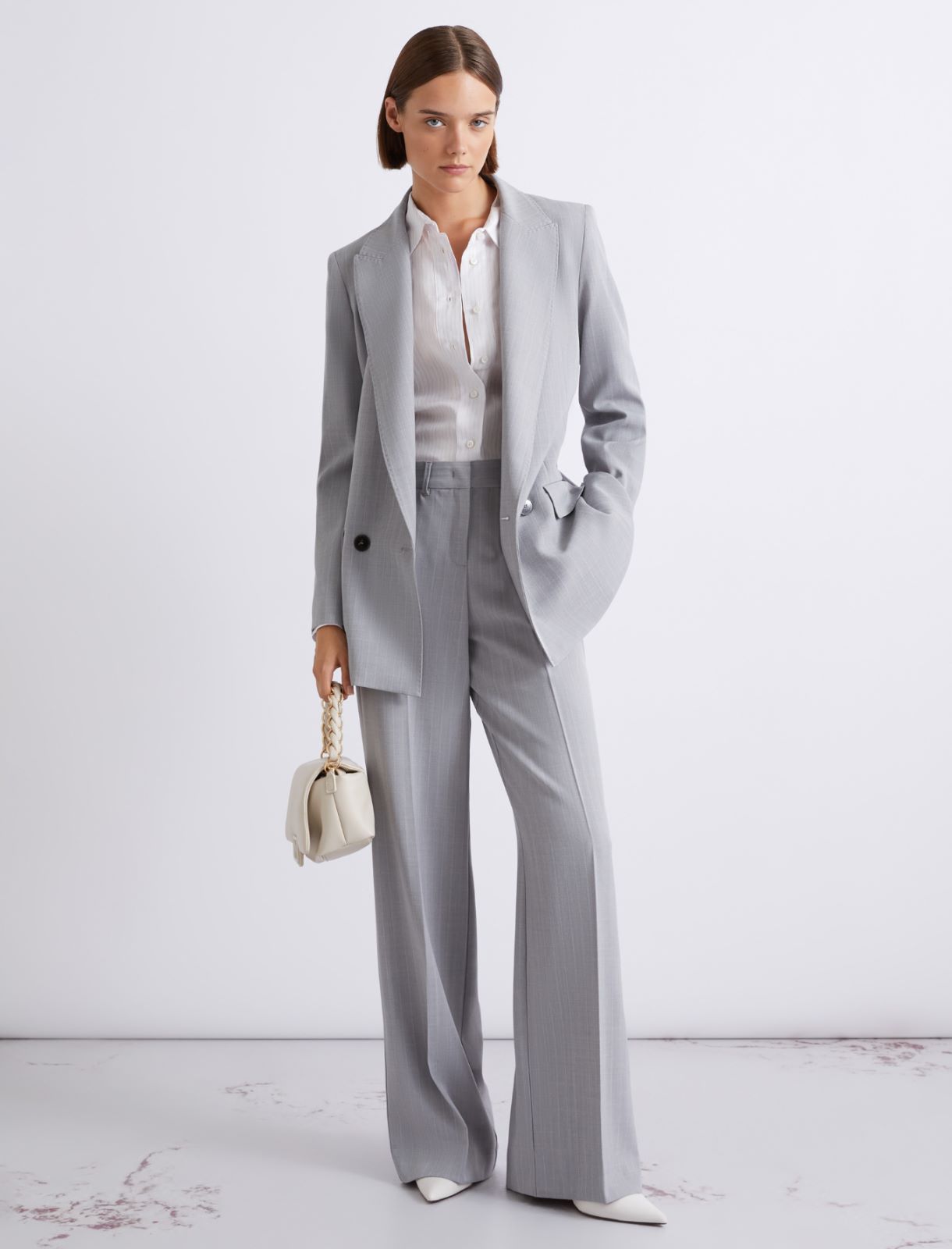 Blazer en toile stretch effet mal filé - GRIS CLAIR MELANGE - Marella - 2