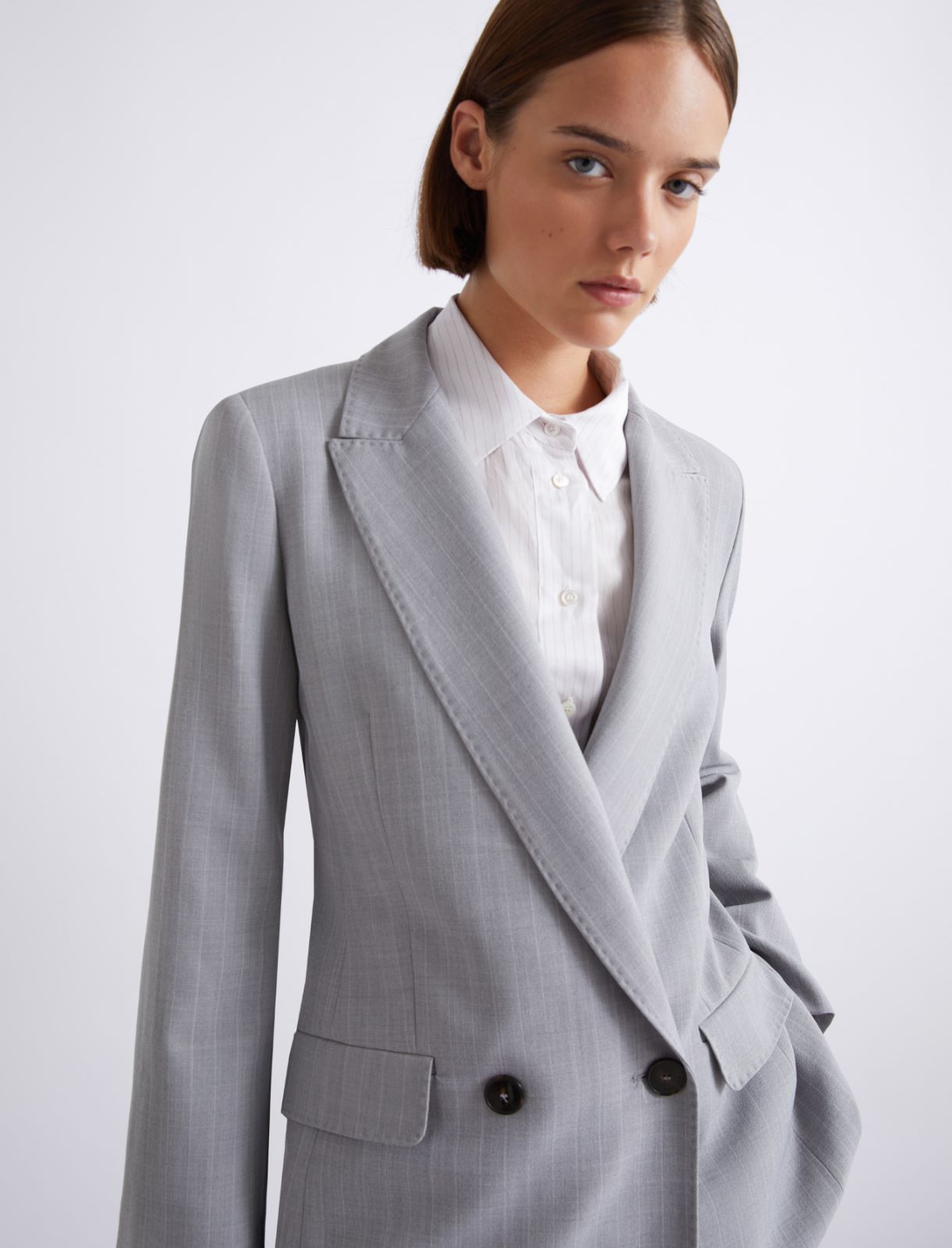 Blazer en toile stretch effet mal filé - GRIS CLAIR MELANGE - Marella - 5