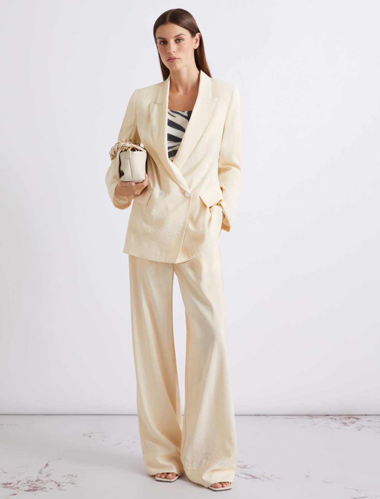 Double-breasted canvas blazer - CREAM - Marella - 2