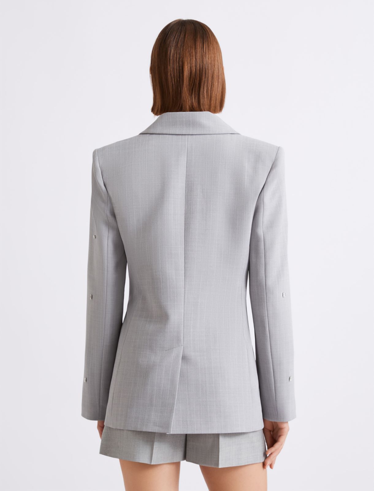 Marynarka z elastycznego płótna z kryształkami - JASNOSZARY MELANŻ - Marella - 3