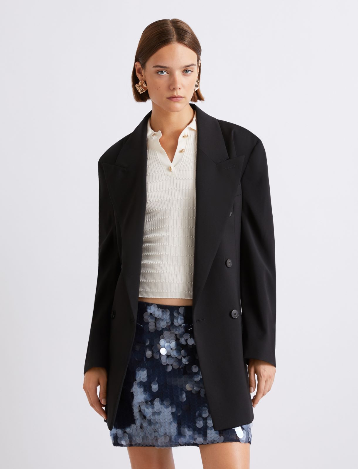 Double-breasted pure wool blazer - BLACK - Marella - 4