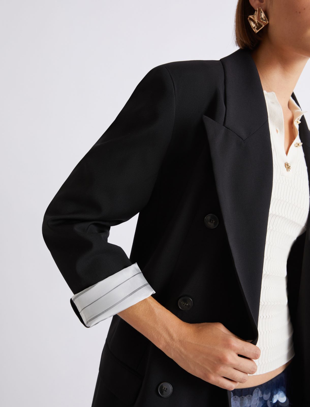 Double-breasted pure wool blazer - BLACK - Marella - 5