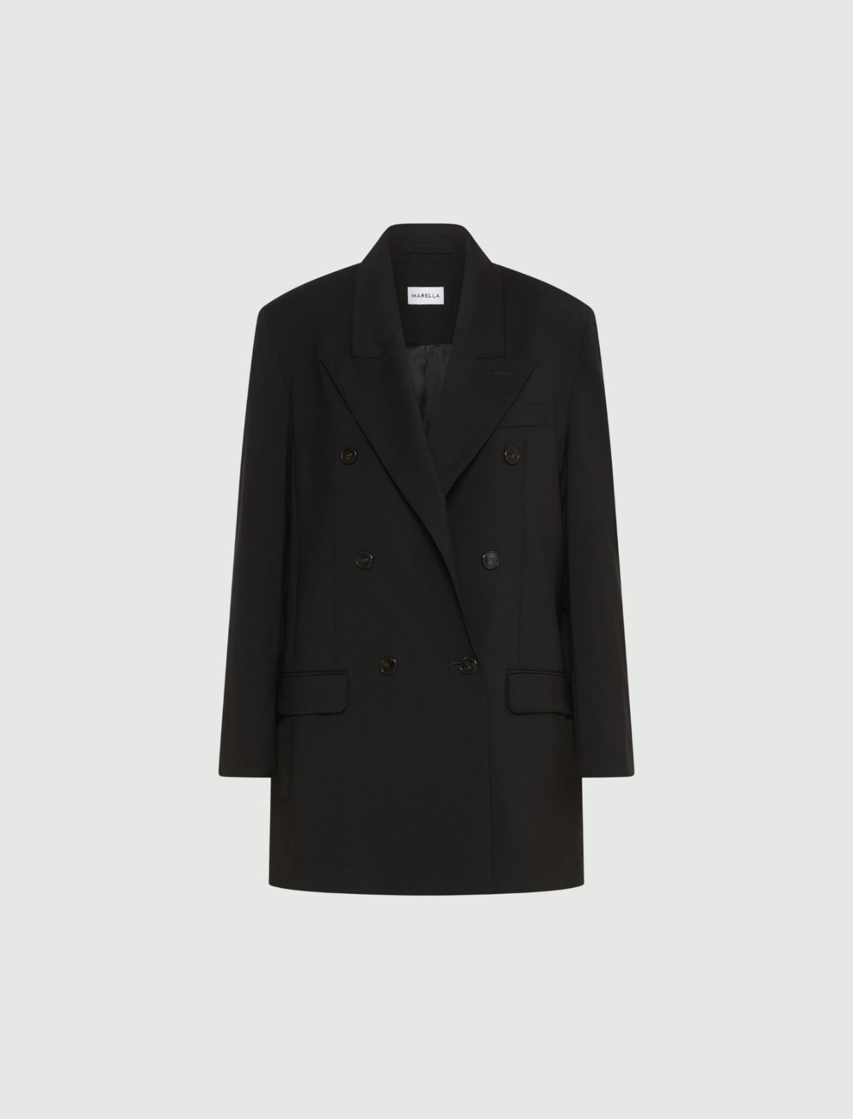 Double-breasted pure wool blazer - BLACK - Marella