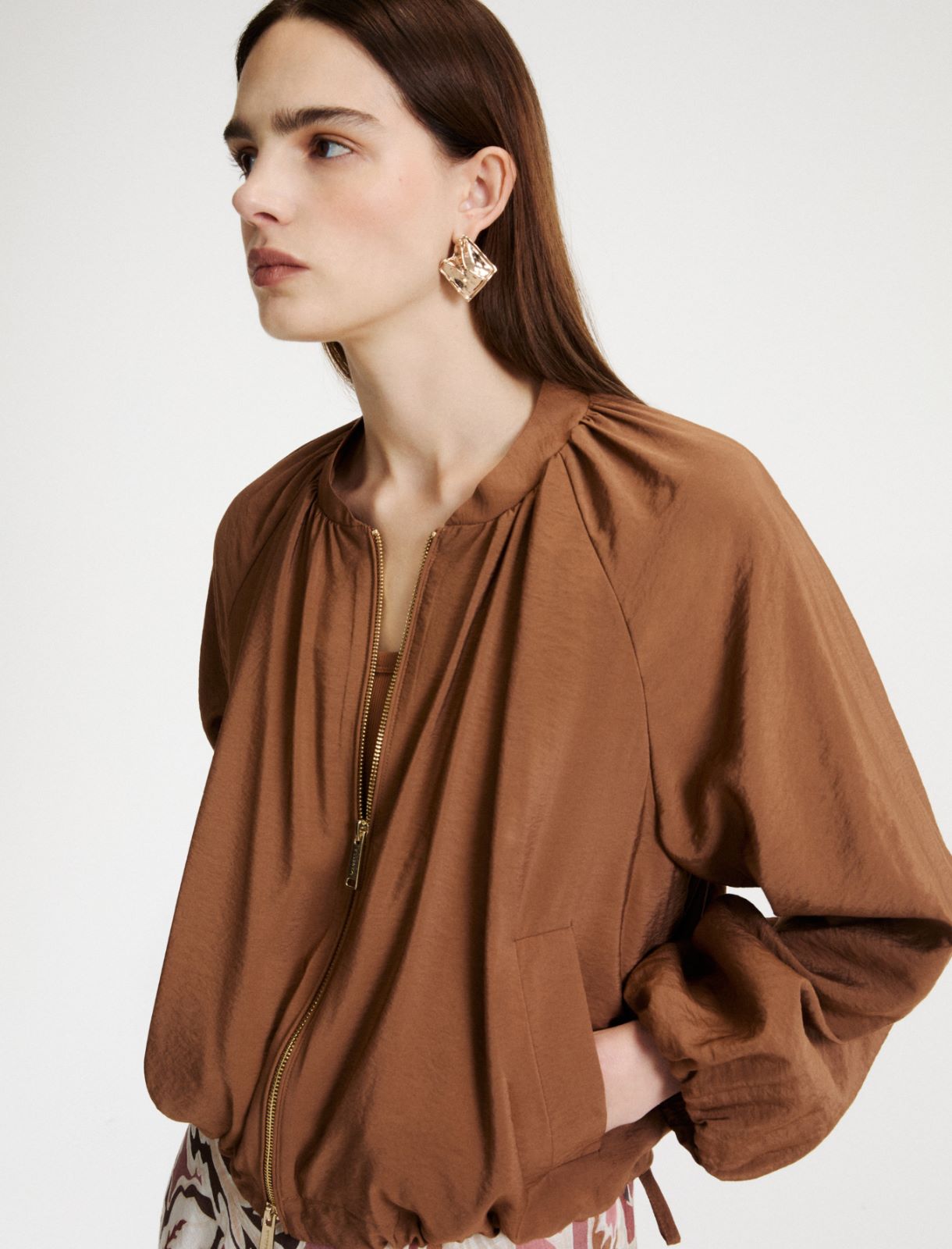 Drawstring-hem bomber jacket - TOBACCO BROWN - Marella - 4