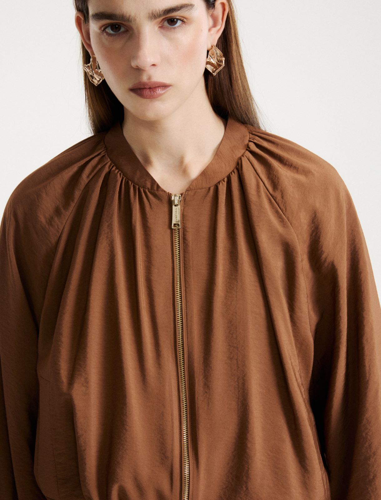 Drawstring-hem bomber jacket - TOBACCO BROWN - Marella - 5
