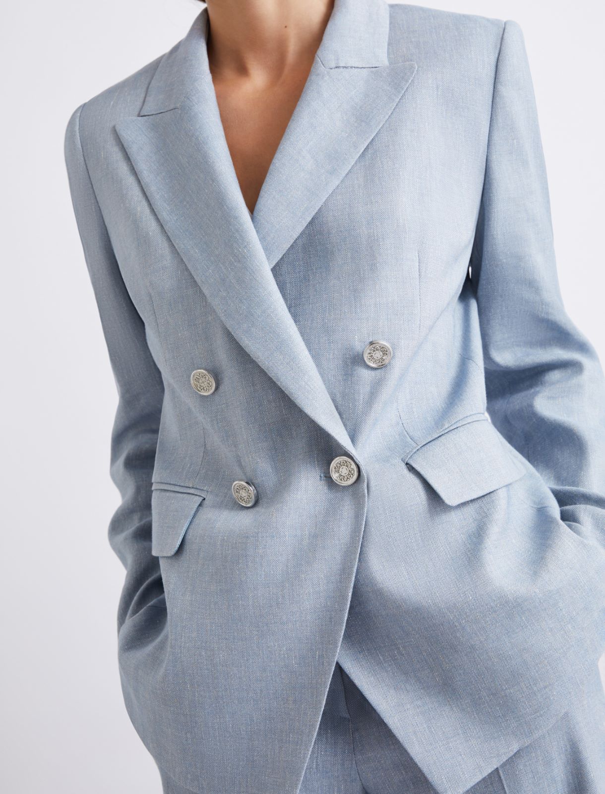 Marynarka z jodełki z mieszanki lnu - JASNONIEBIESKI - Marella - 5