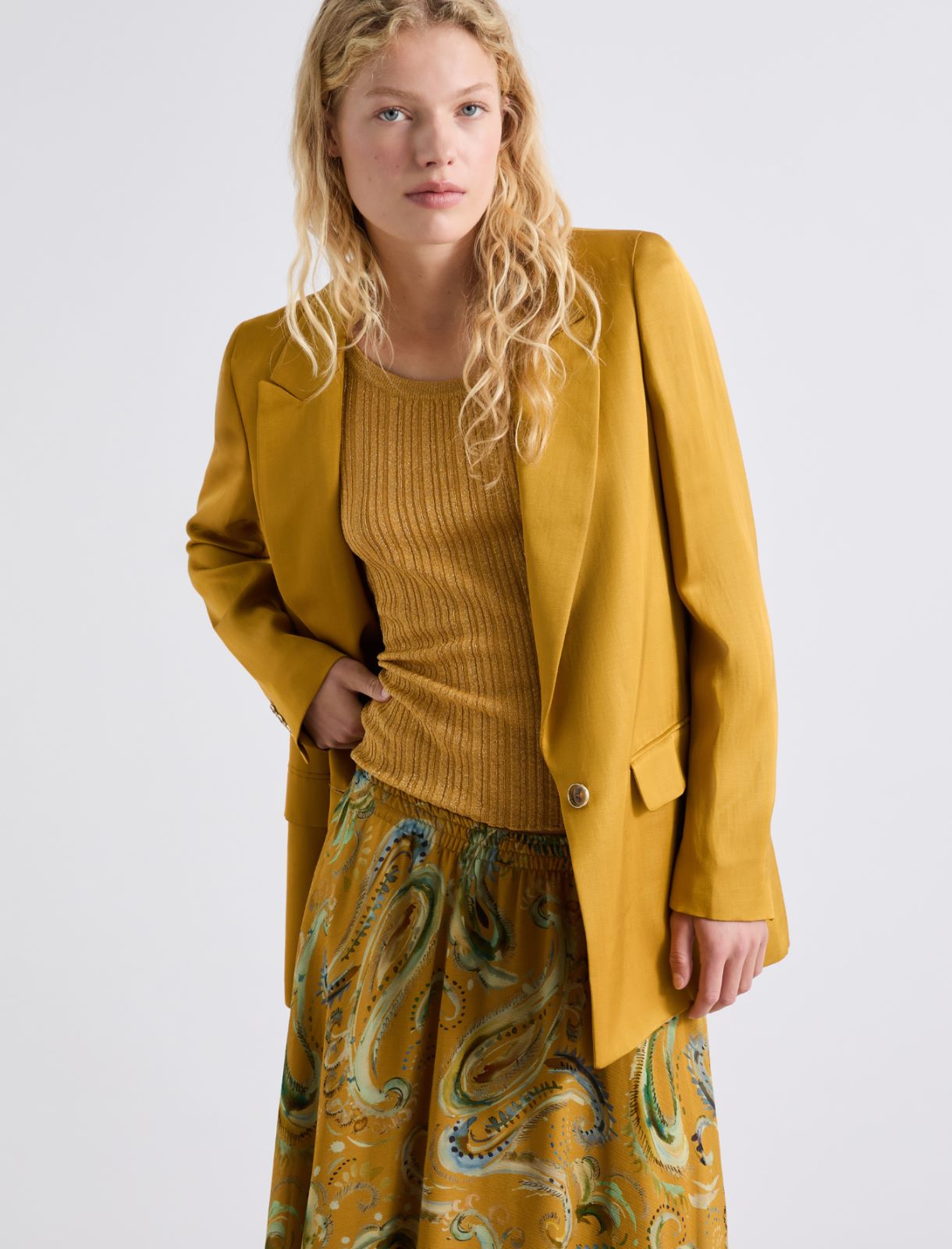 Linen-blend gabardine blazer - COGNAC - Marella - 4