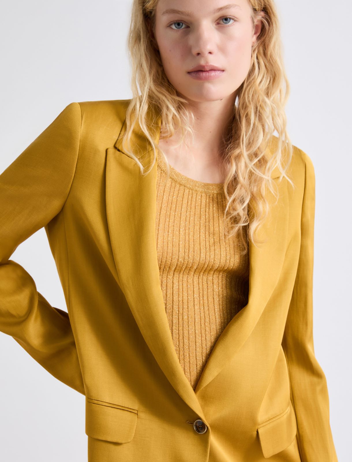 Linen-blend gabardine blazer - COGNAC - Marella - 5