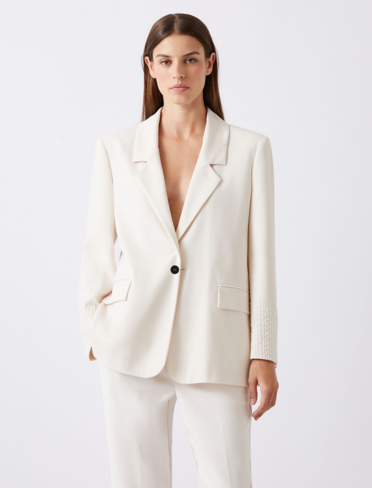 Straight-fit stretch canvas blazer - WHITE - Marella - 4