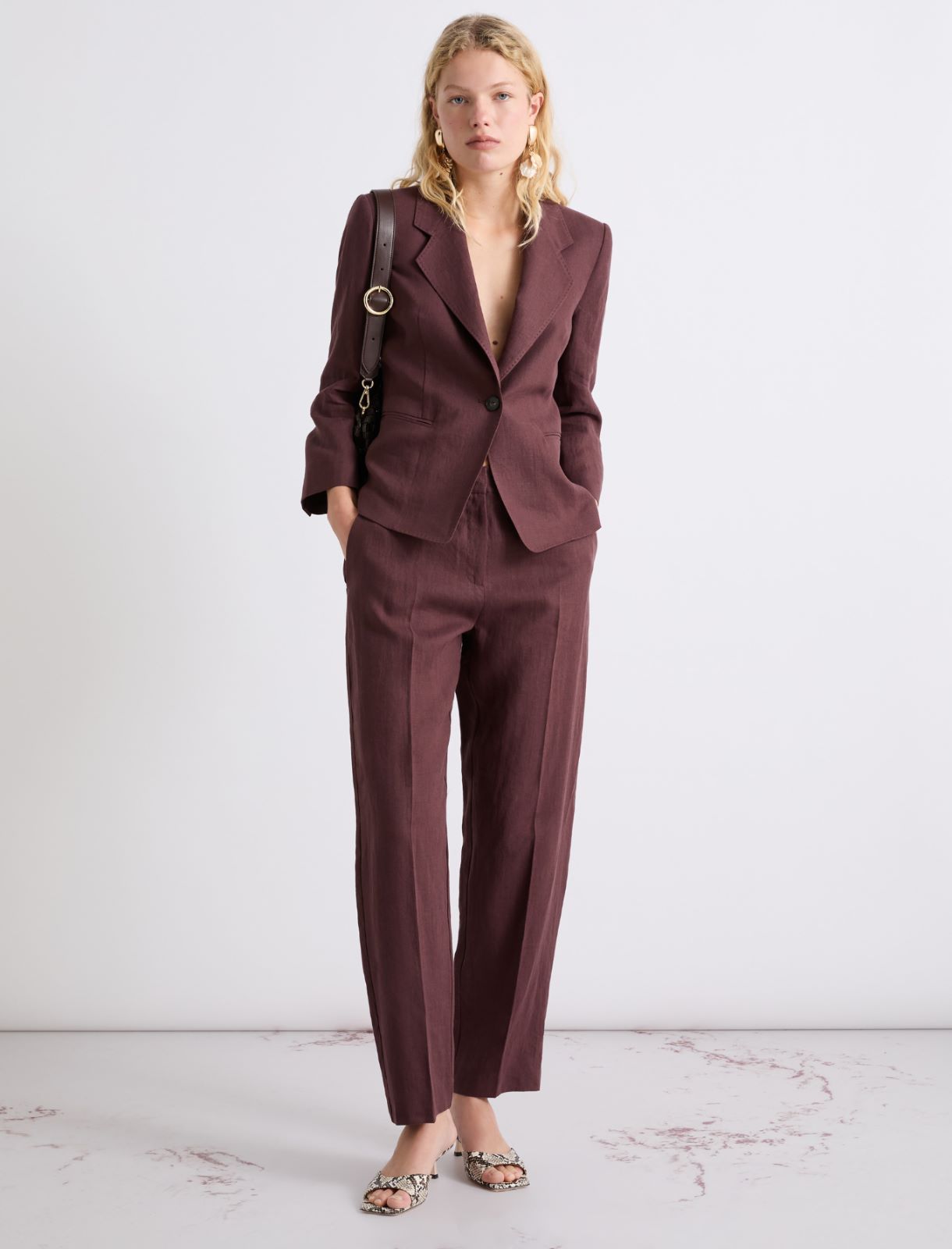 Single-breasted linen blazer - BROWN - Marella - 2