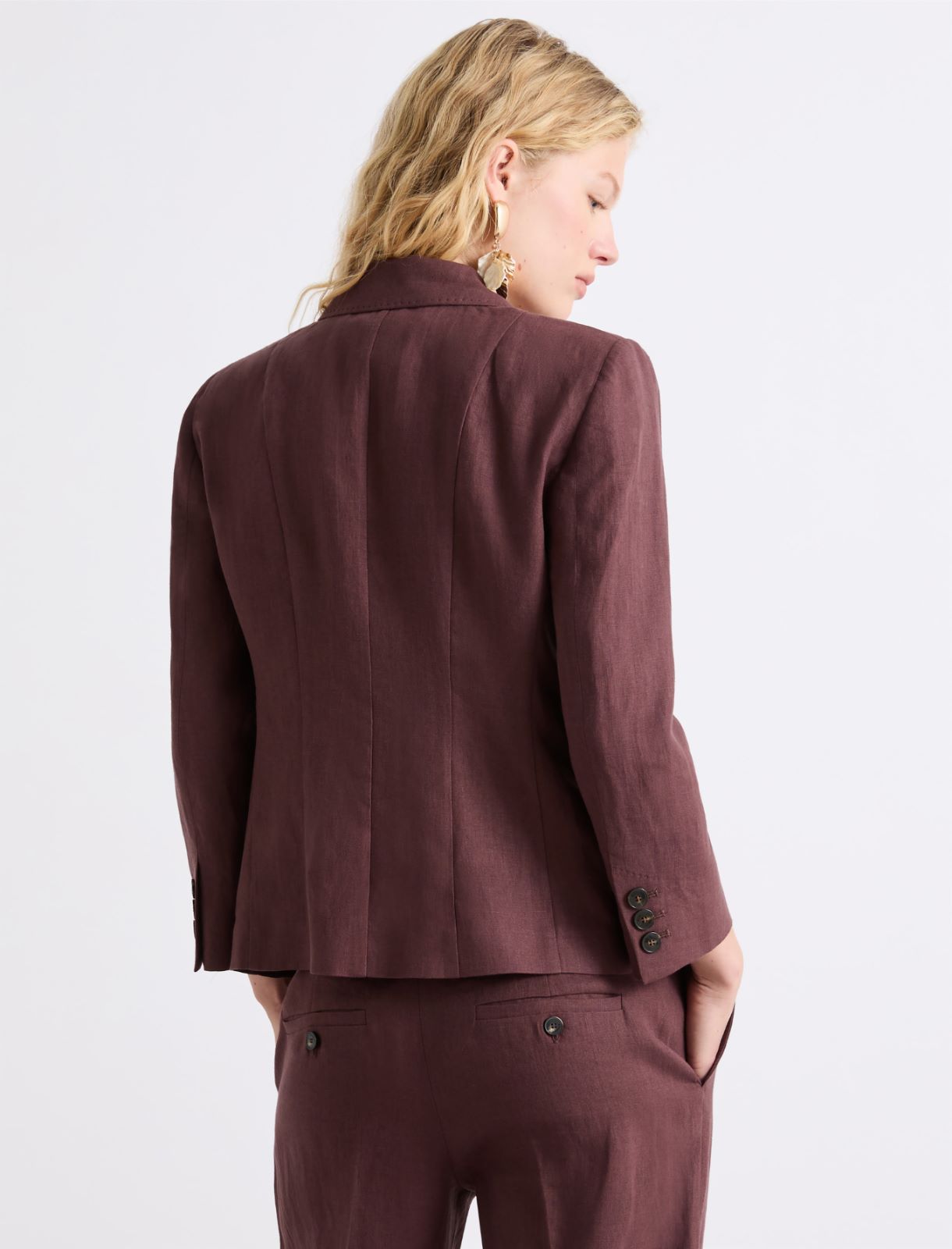 Single-breasted linen blazer - BROWN - Marella - 3