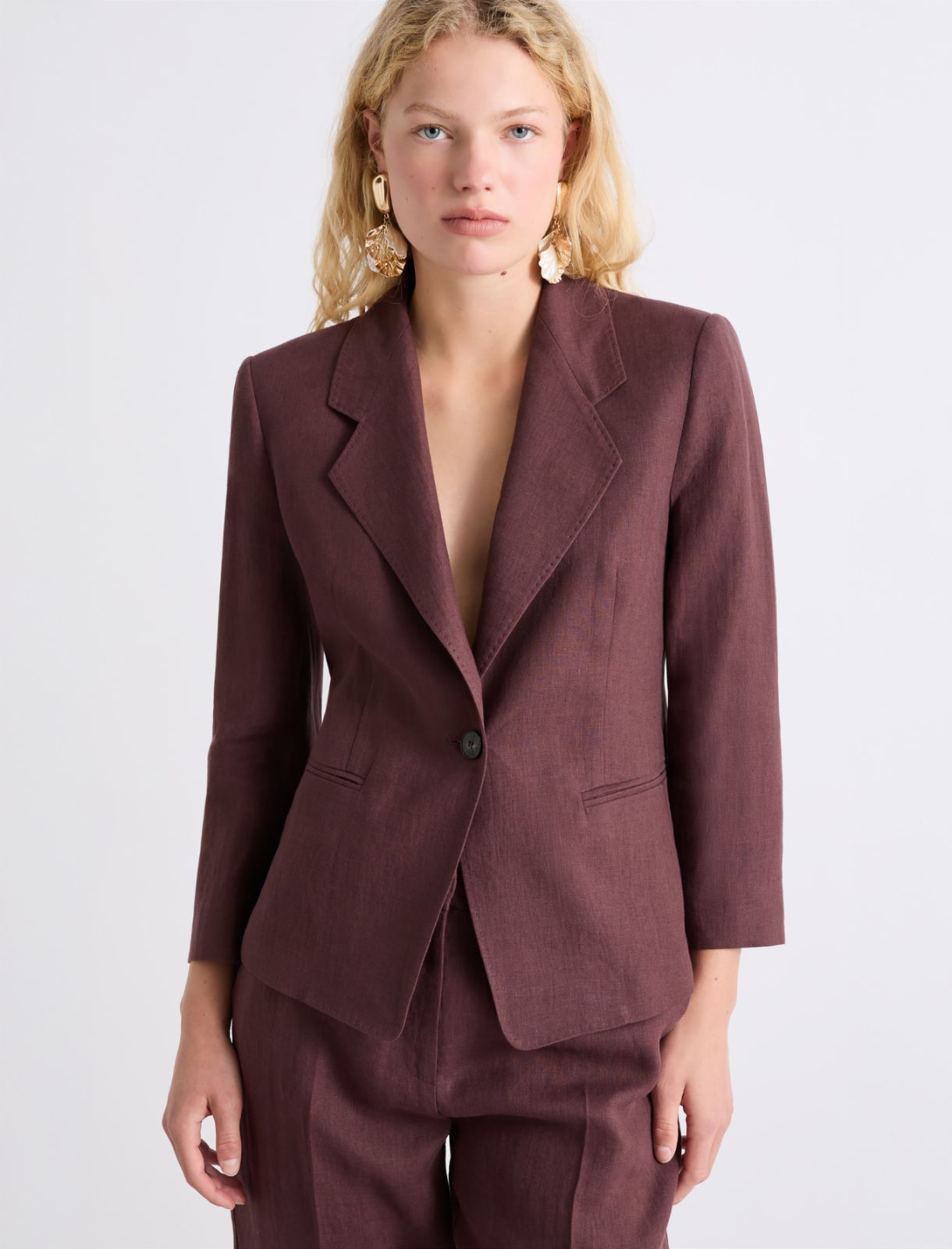 Single-breasted linen blazer - BROWN - Marella - 4
