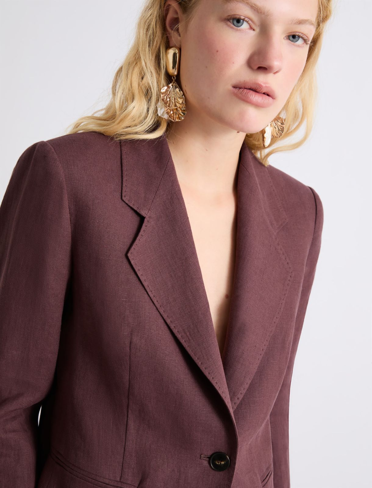 Single-breasted linen blazer - BROWN - Marella - 5
