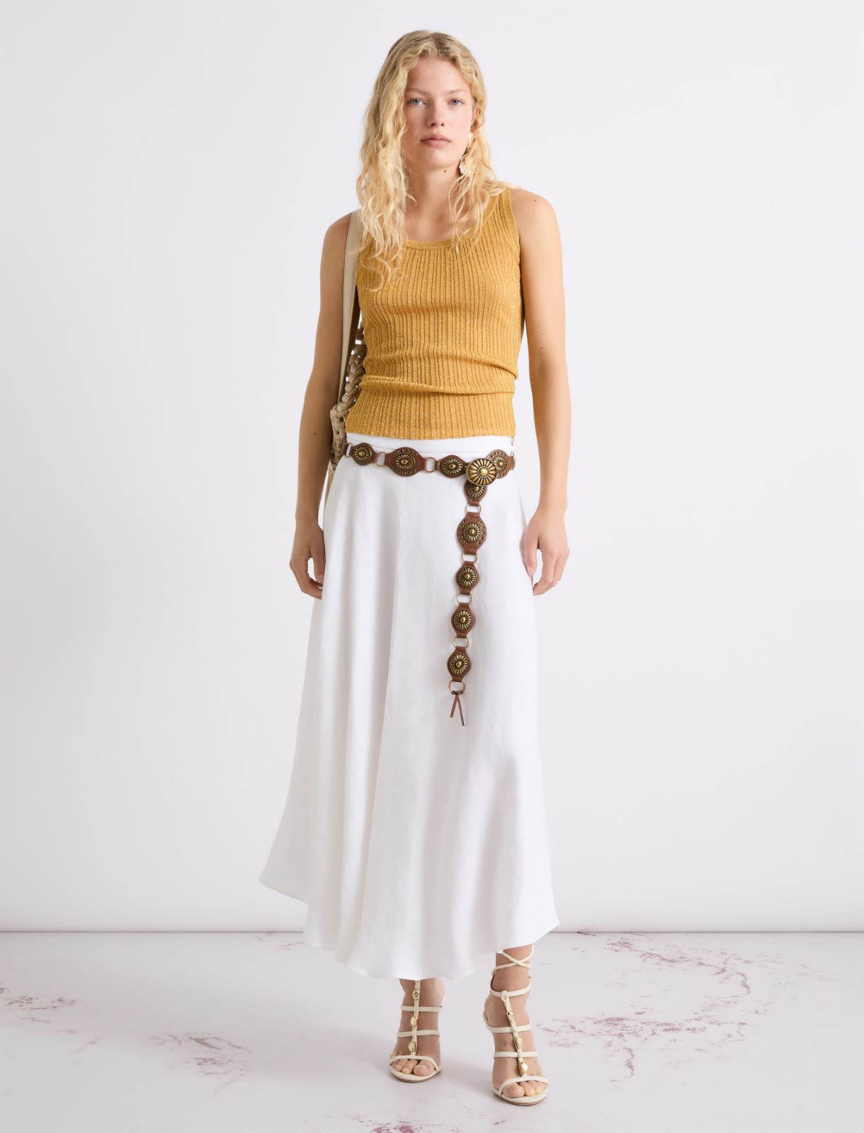 Linen basketweave skirt - OPTICAL WHITE - Marella - 2