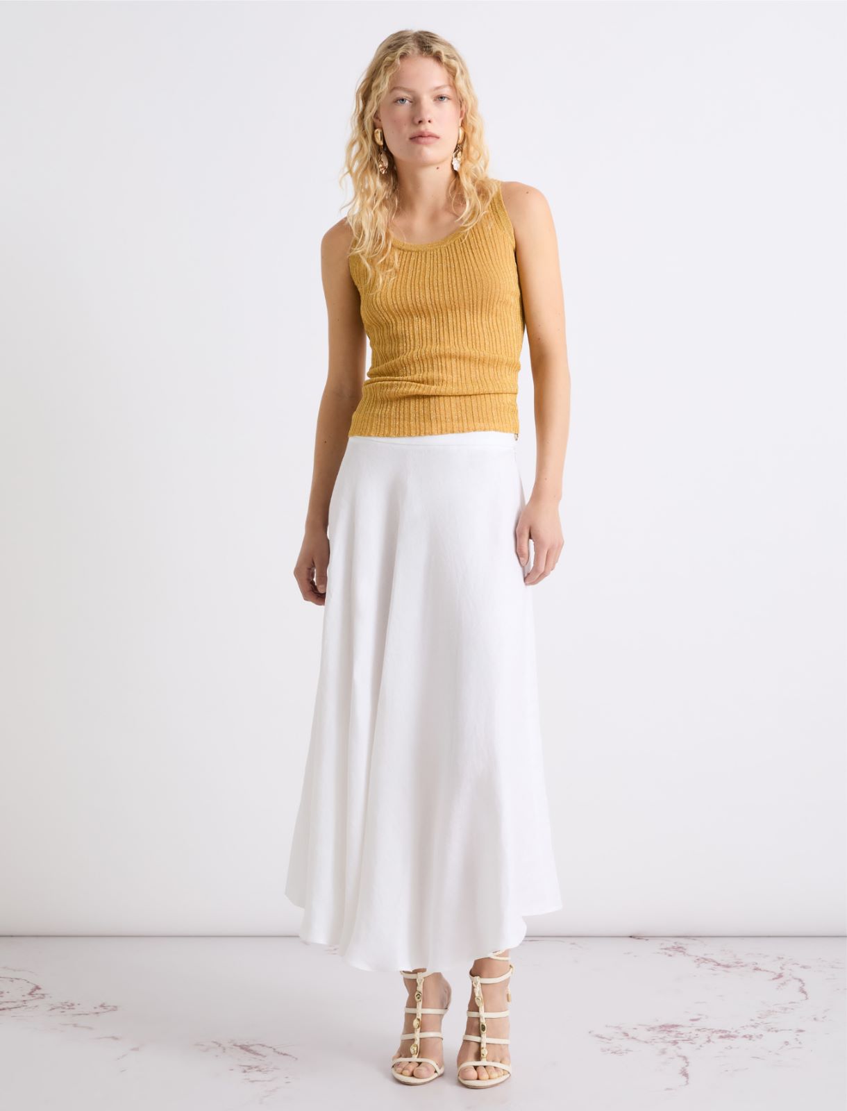 Linen basketweave skirt - OPTICAL WHITE - Marella - 4