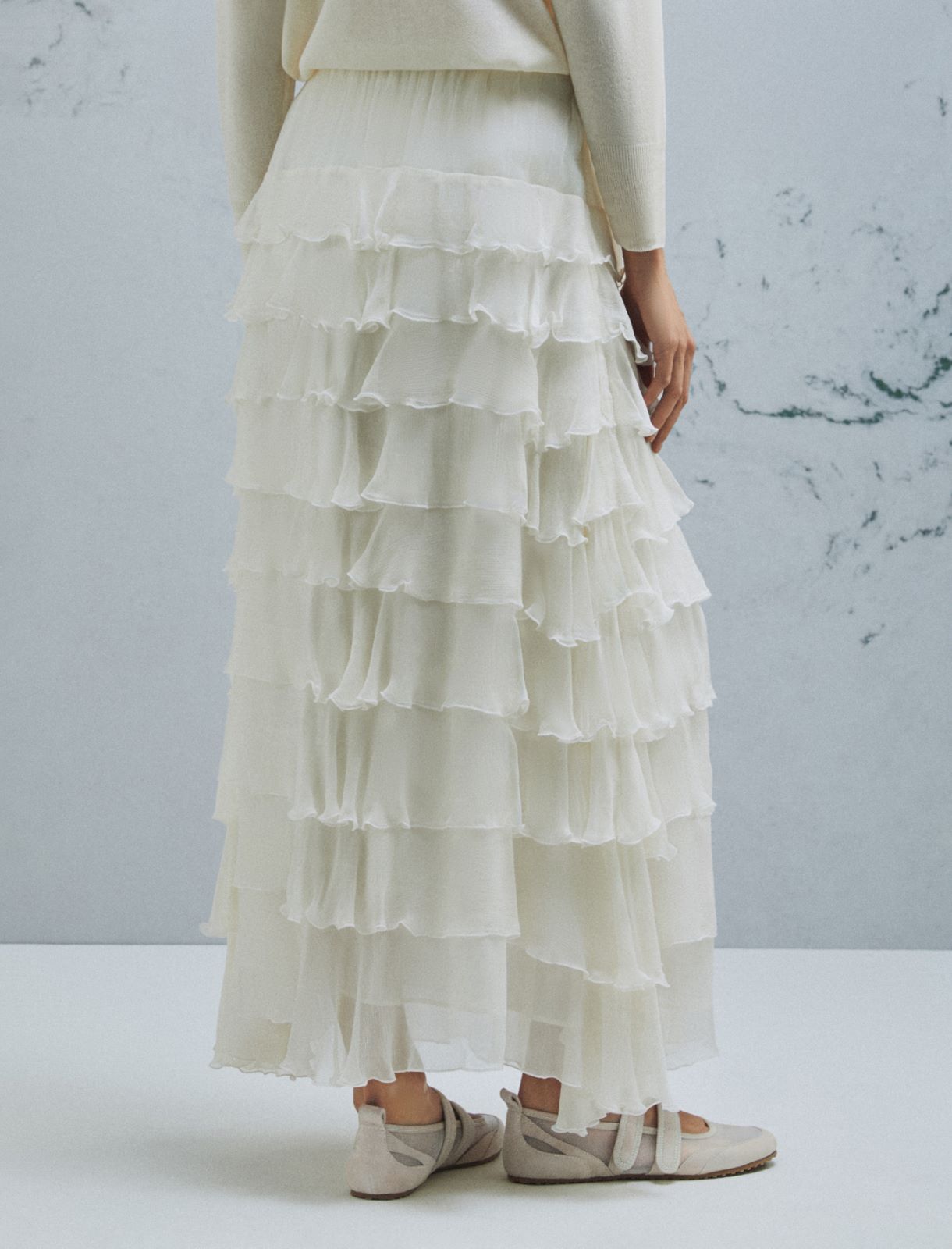 Crepon flounce skirt - WOOL WHITE - Marella - 3