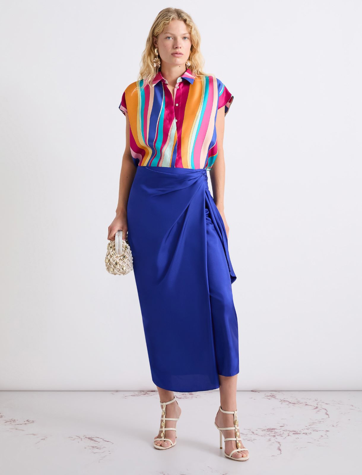 Knot-detail silk skirt - CORNFLOWER BLUE - Marella - 2