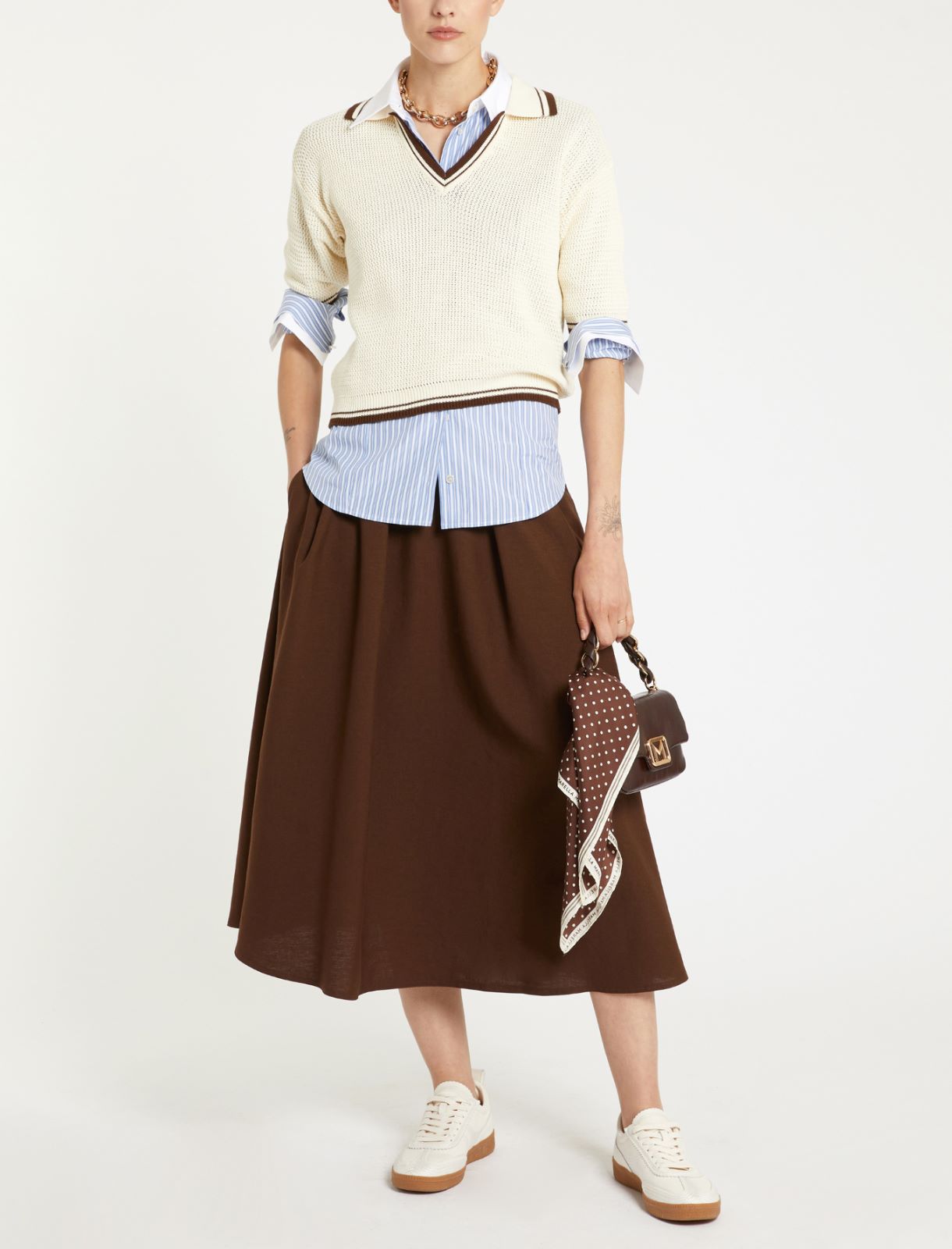 Gonna in misto lino - MARRONE - Marella
