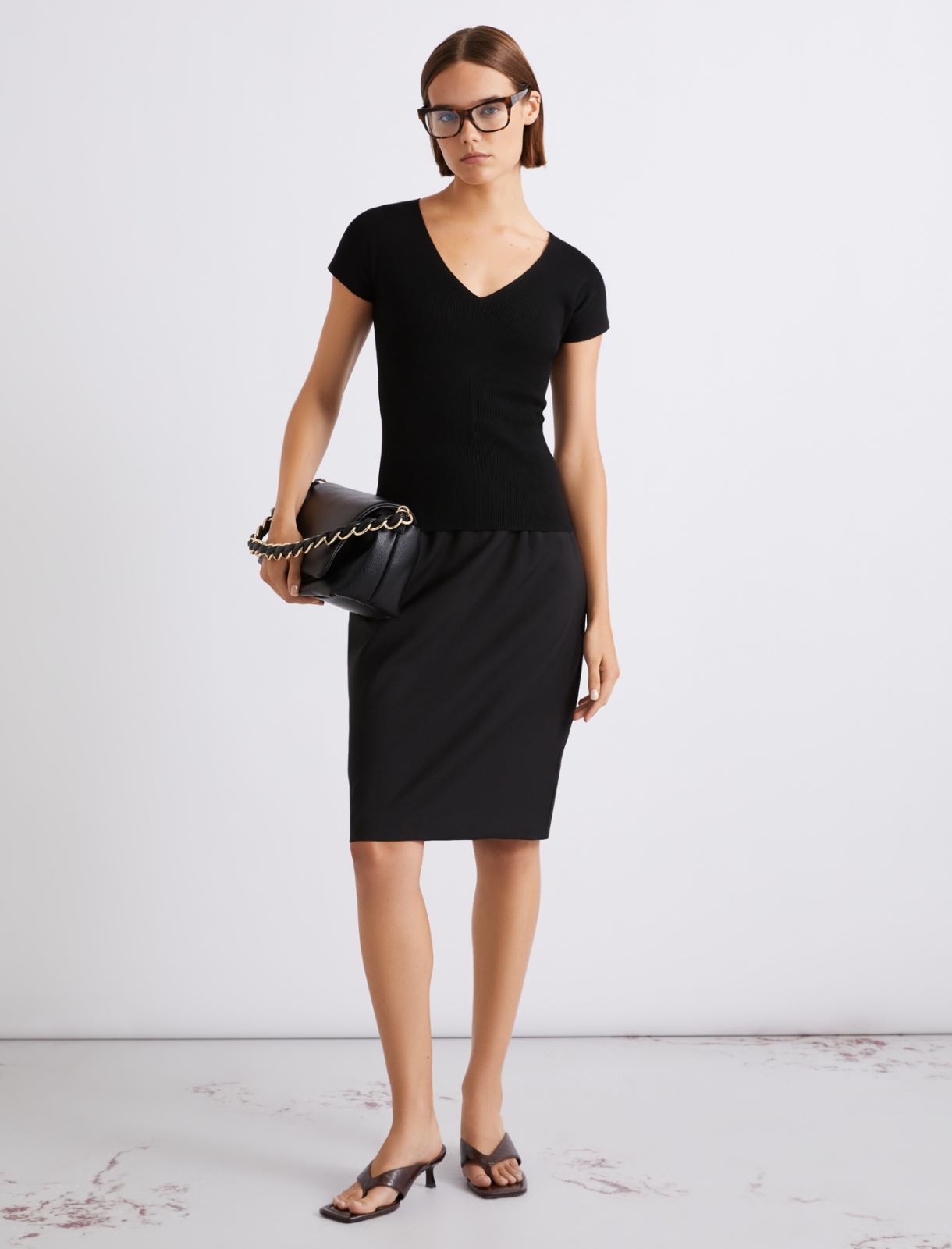 Jupe droite en pure laine extra fine - NOIR - Marella - 2