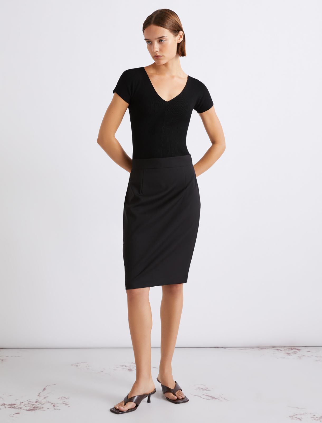 Jupe droite en pure laine extra fine - NOIR - Marella - 4