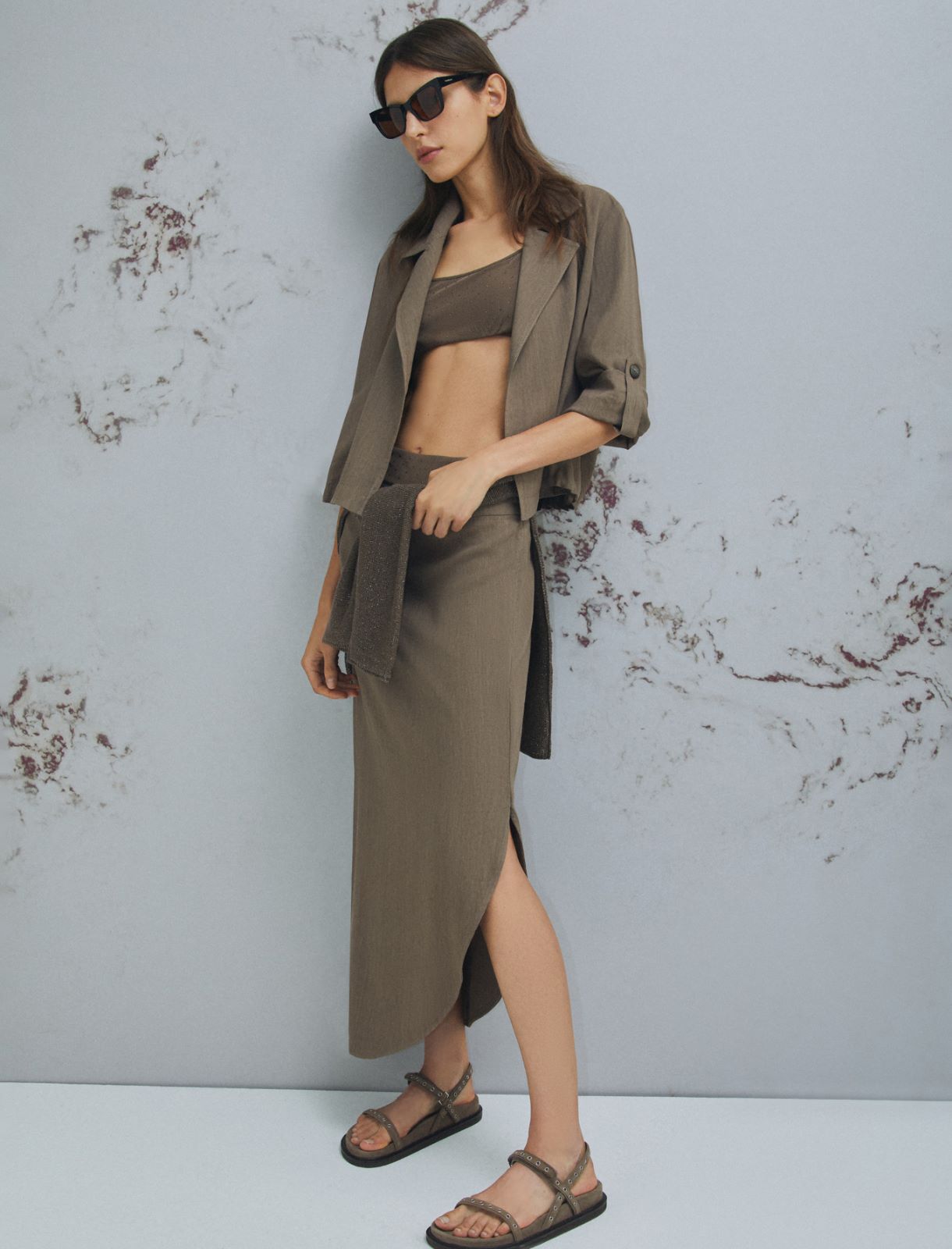 Gonna asimmetrica in creponne - MARRONE - Marella - 4