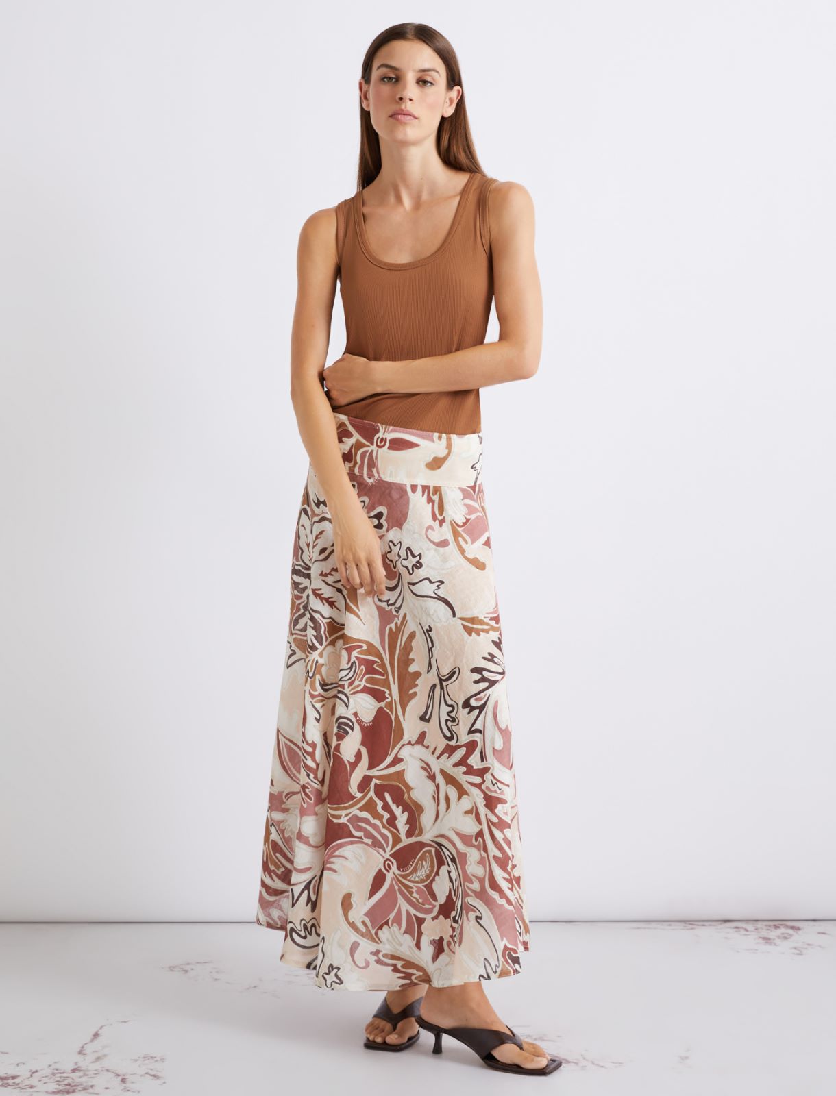 Printed linen skirt - BRICK RED - Marella - 4