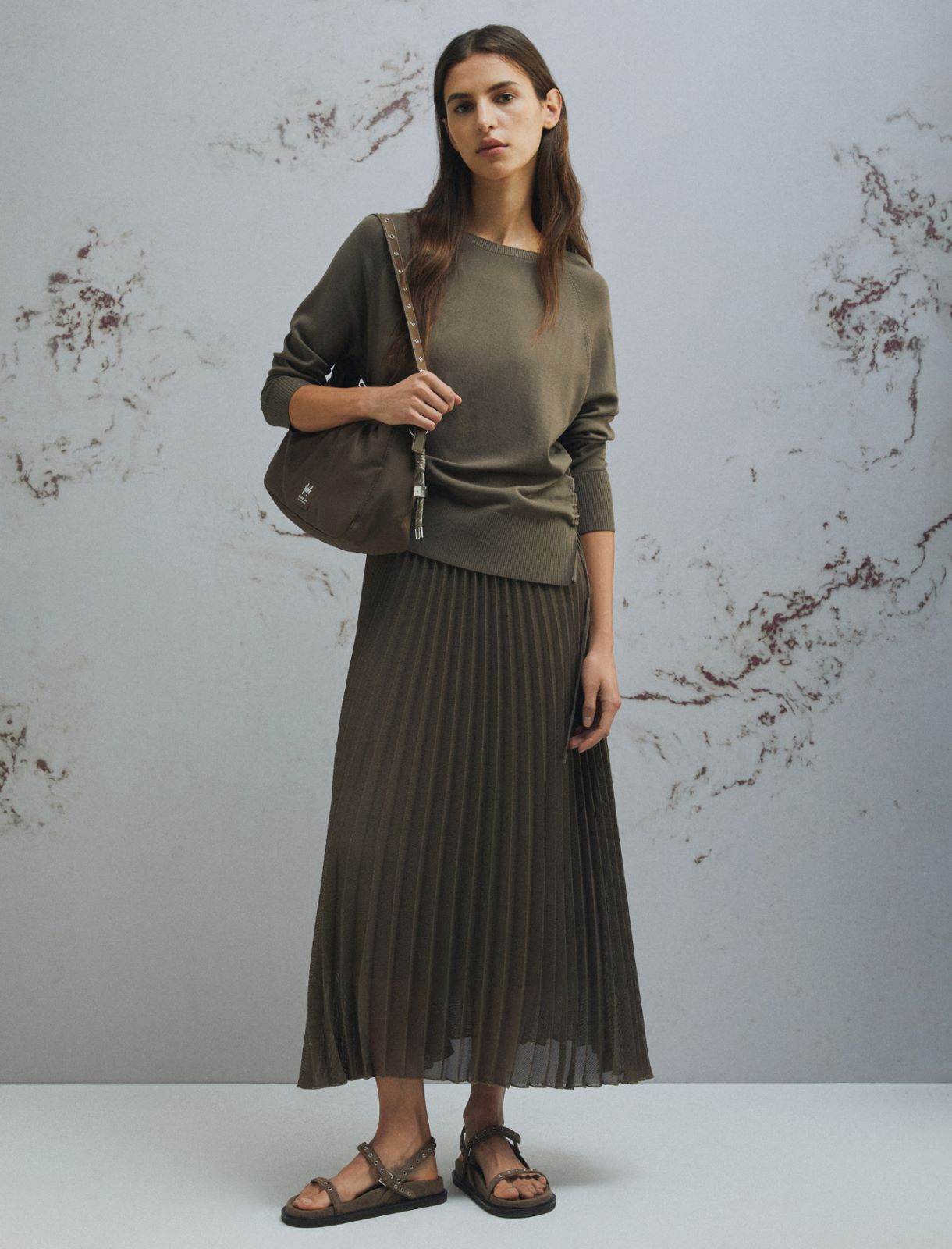 Gonna longuette in rete plissé - MARRONE - Marella - 2