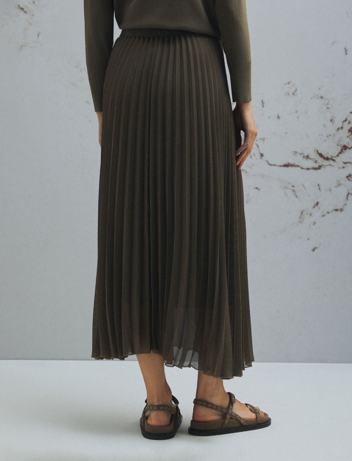 Gonna longuette in rete plissé - MARRONE - Marella - 3