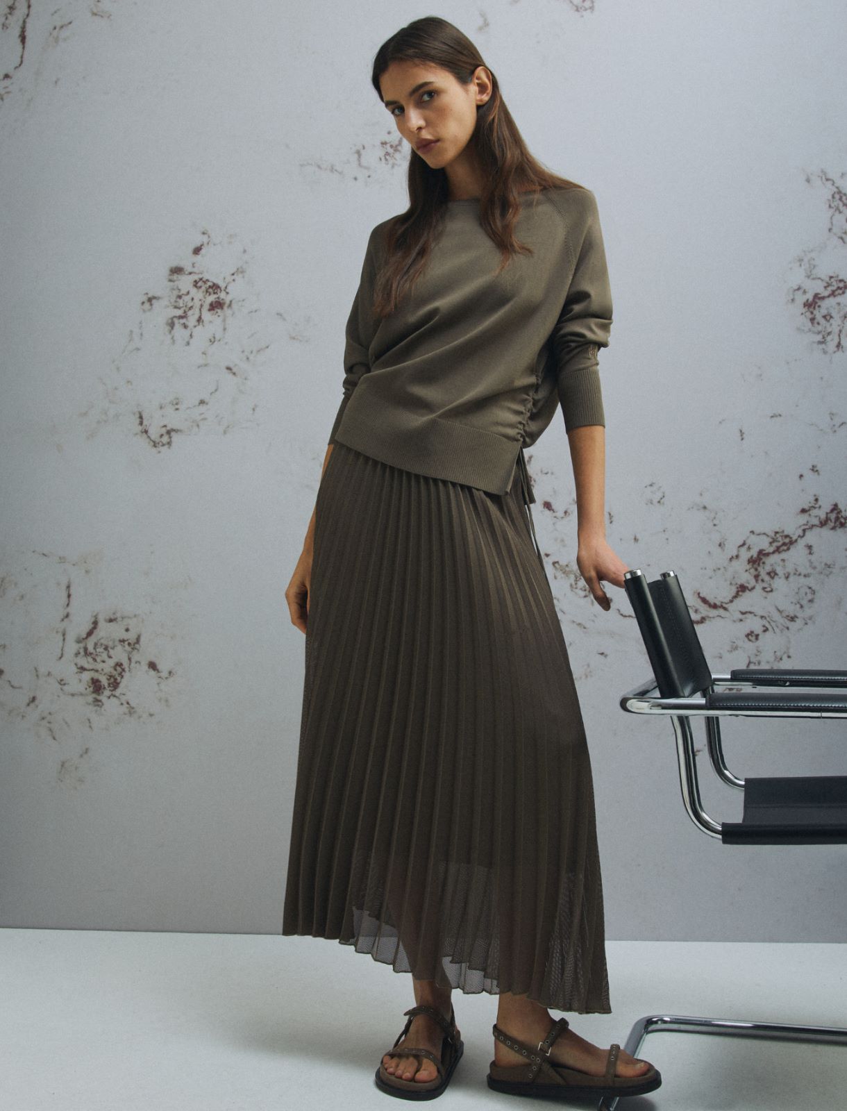 Gonna longuette in rete plissé - MARRONE - Marella - 4