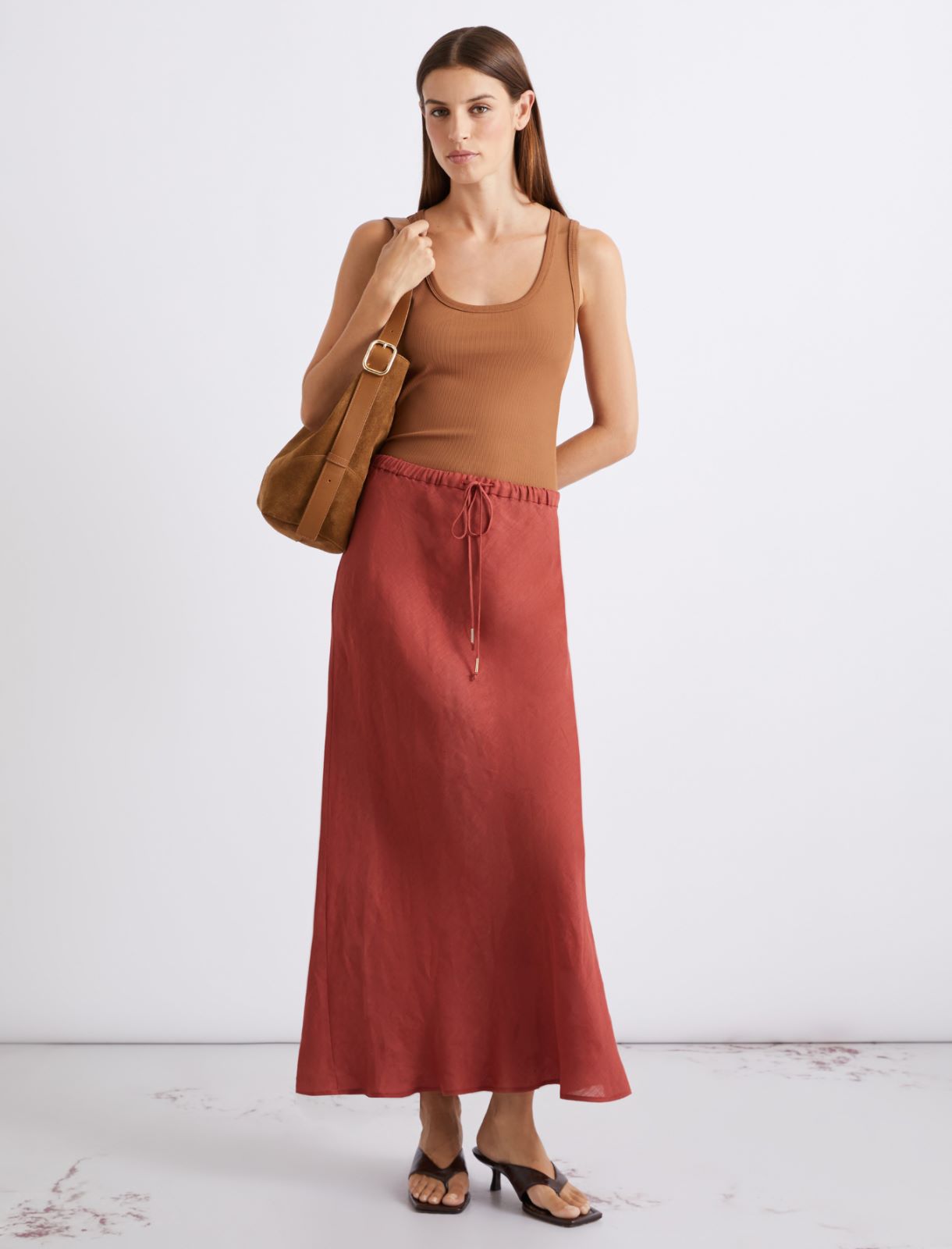 Flared pure linen skirt - BRICK RED - Marella - 2