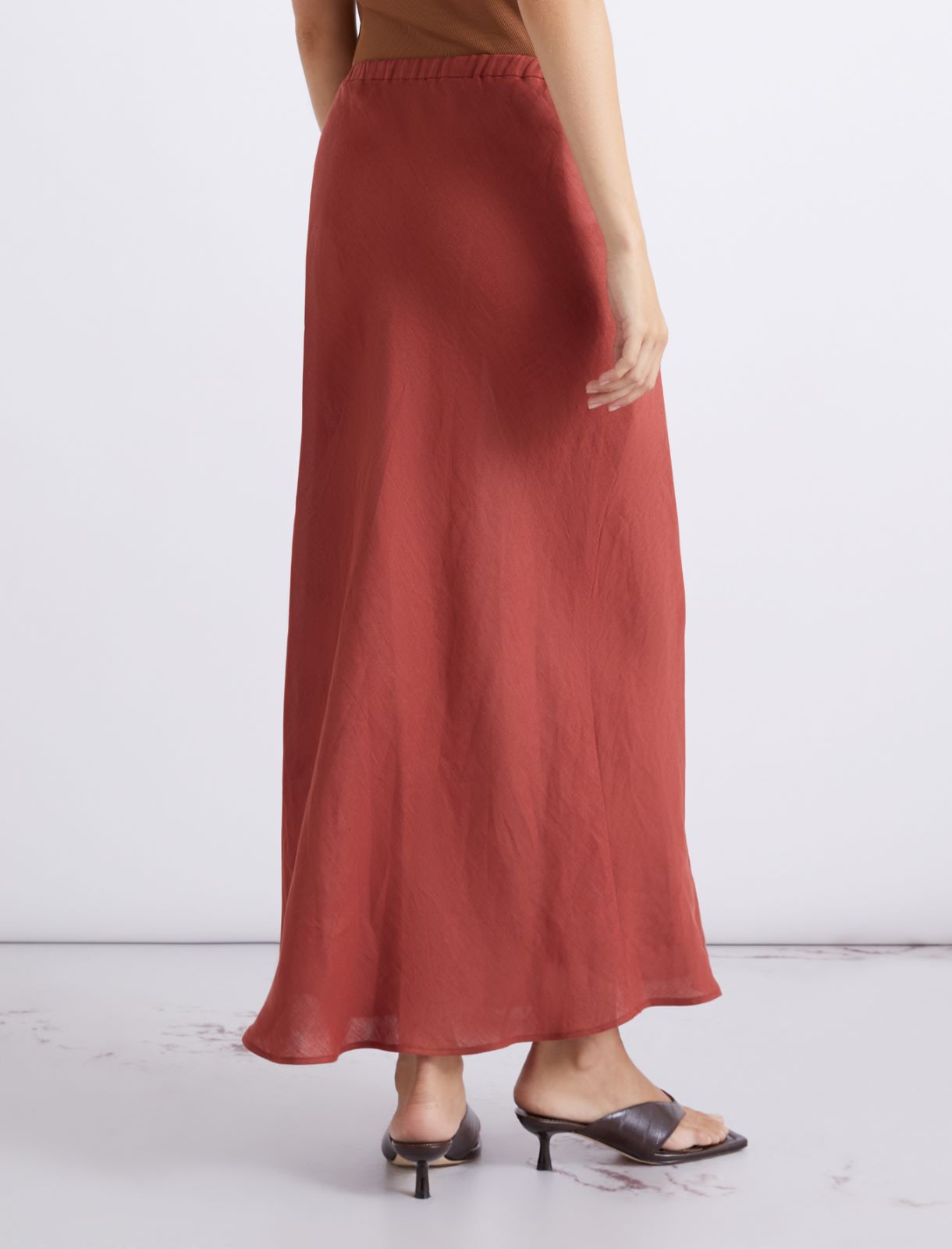 Flared pure linen skirt - BRICK RED - Marella - 3