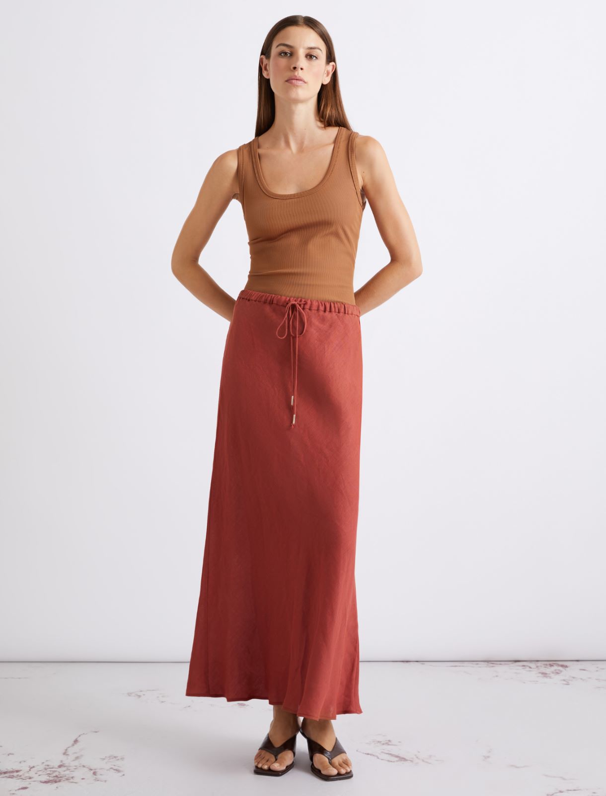 Flared pure linen skirt - BRICK RED - Marella - 4