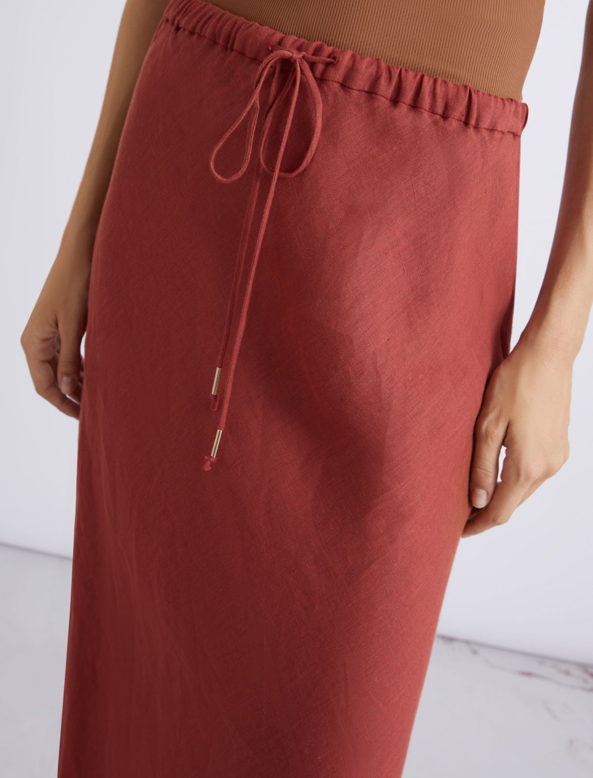 Flared pure linen skirt - BRICK RED - Marella - 5
