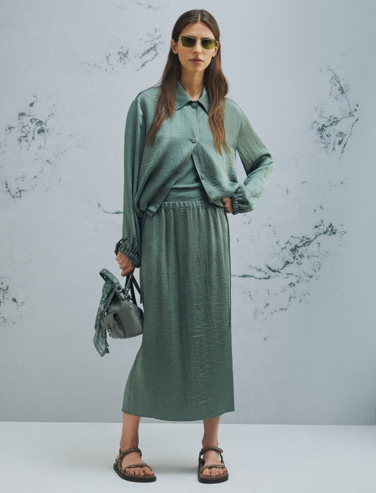 Bleistiftrock aus Crinkle-Twill - GRUEN - Marella - 2