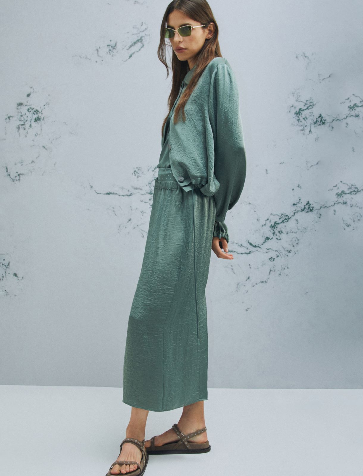 Bleistiftrock aus Crinkle-Twill - GRUEN - Marella - 4