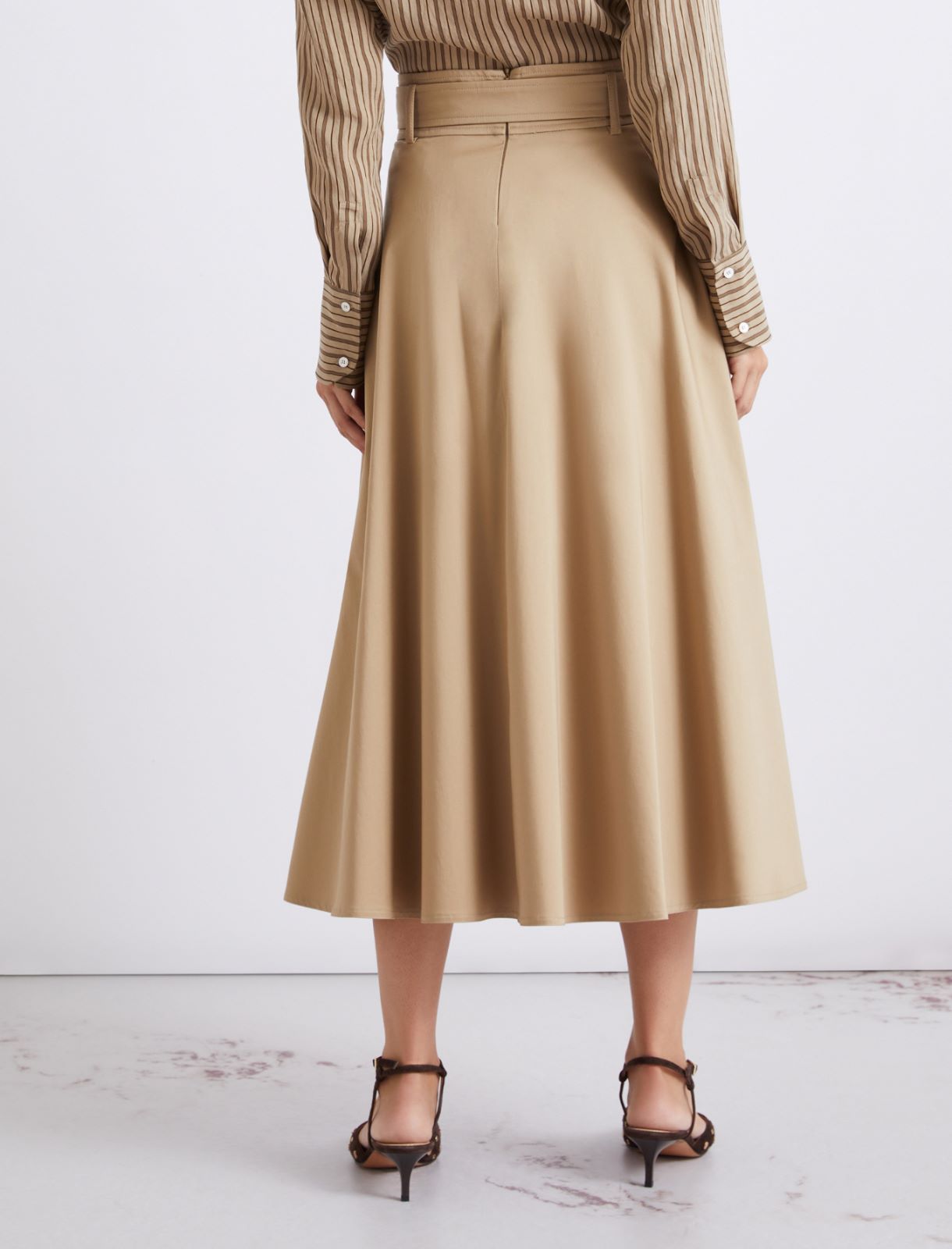 Water-repellent stretch cotton satin skirt - NATURAL - Marella - 3