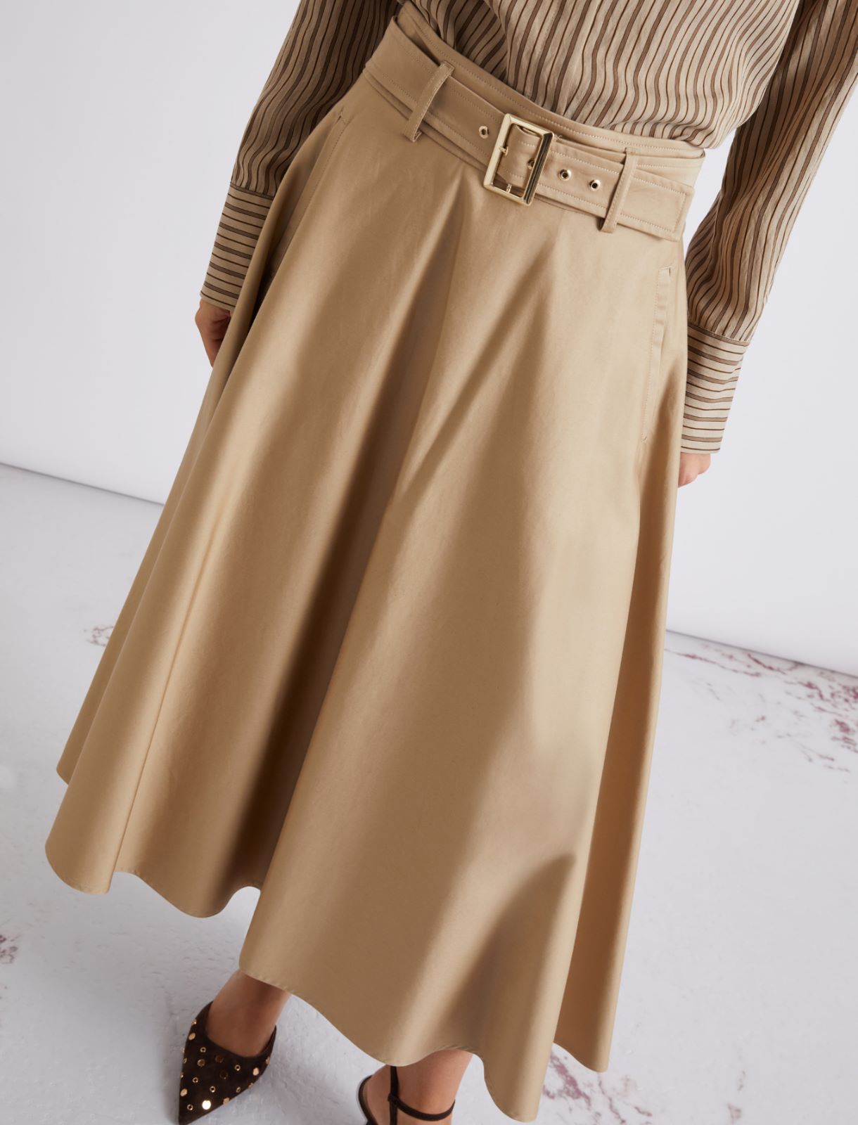 Water-repellent stretch cotton satin skirt - NATURAL - Marella - 5