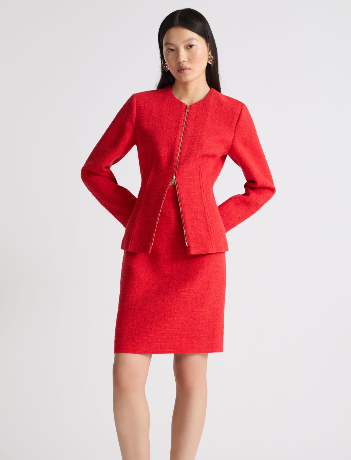 Straight-fit stretch basketweave skirt - RED - Marella - 2