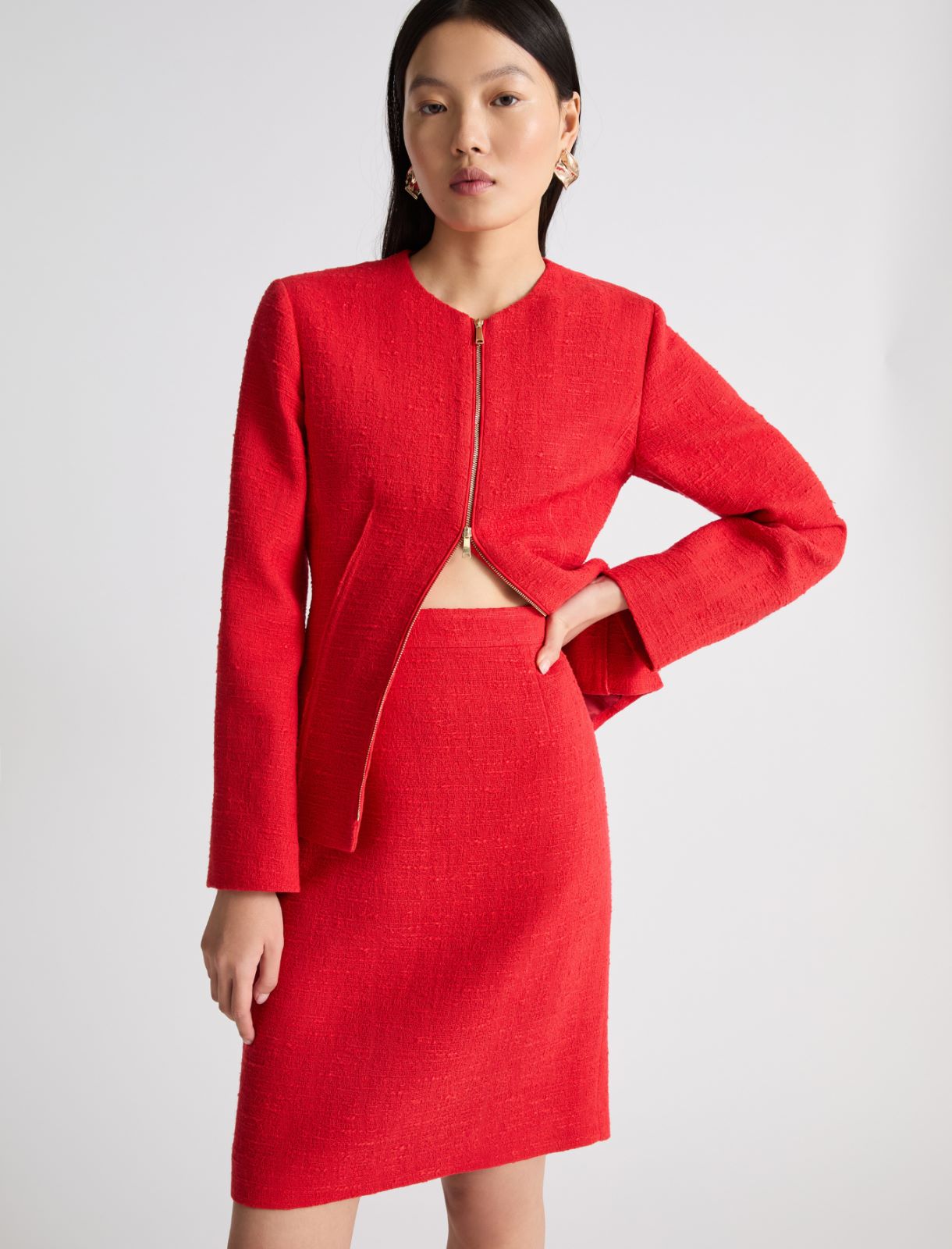 Straight-fit stretch basketweave skirt - RED - Marella - 4