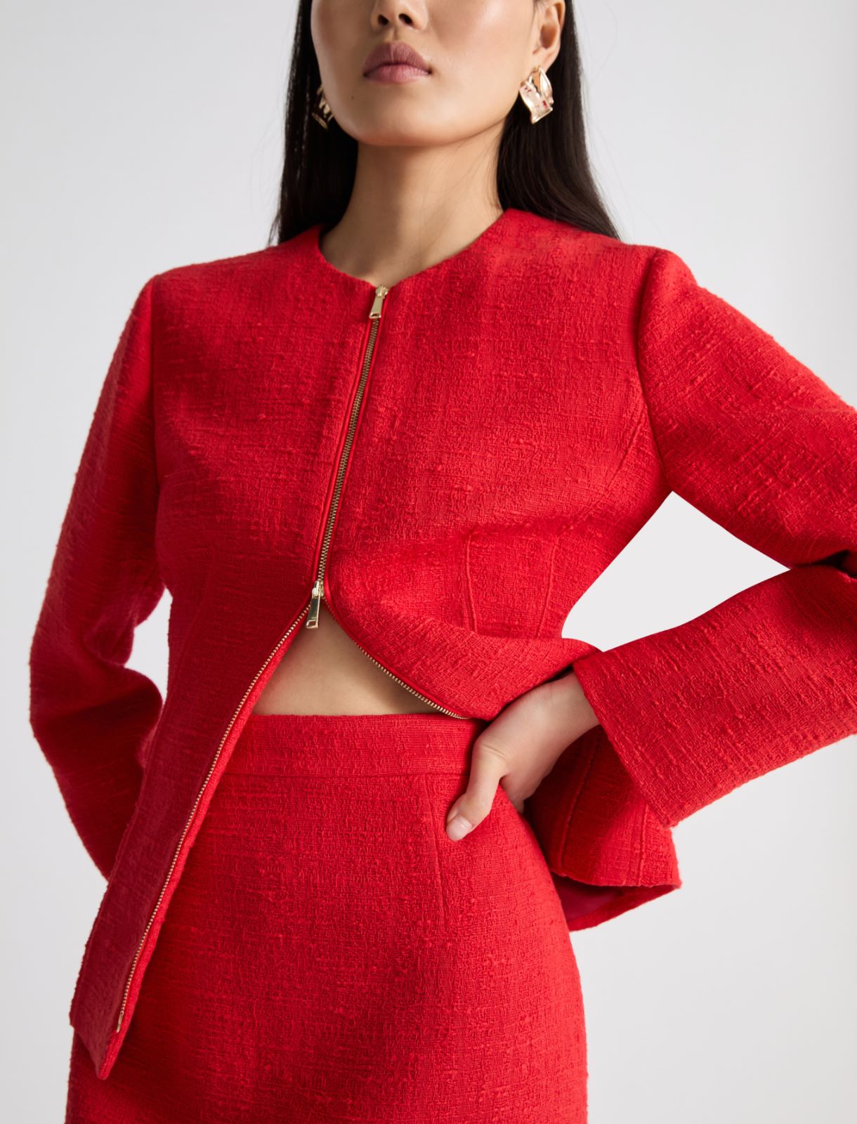 Straight-fit stretch basketweave skirt - RED - Marella - 5