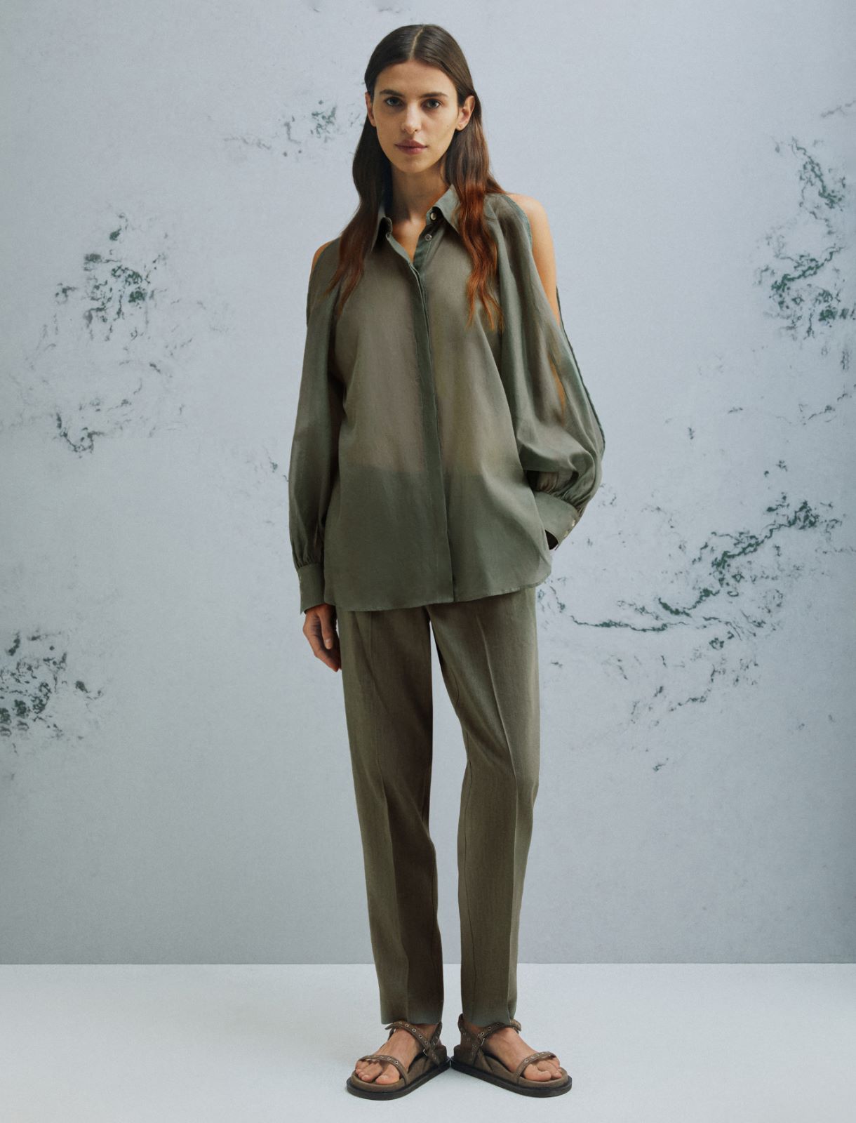 Cotton and silk muslin shirt - GREEN - Marella - 2