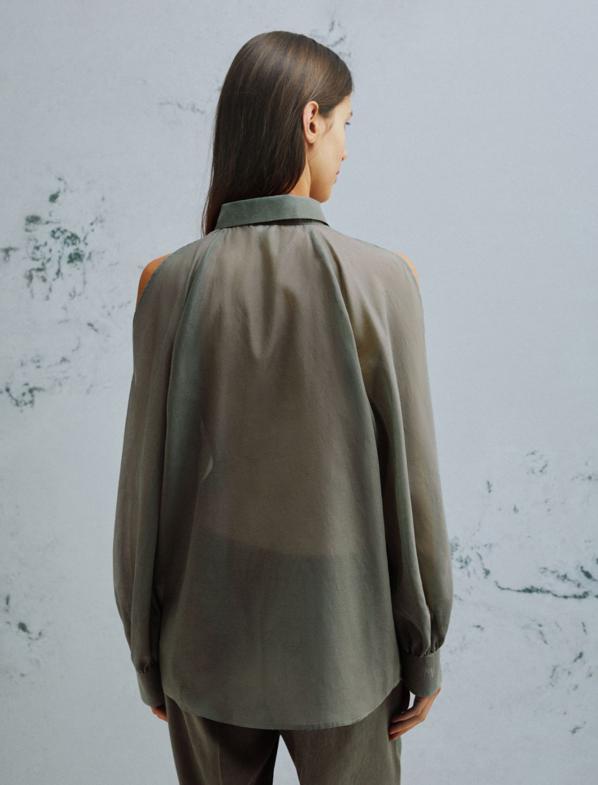 Cotton and silk muslin shirt - GREEN - Marella - 3