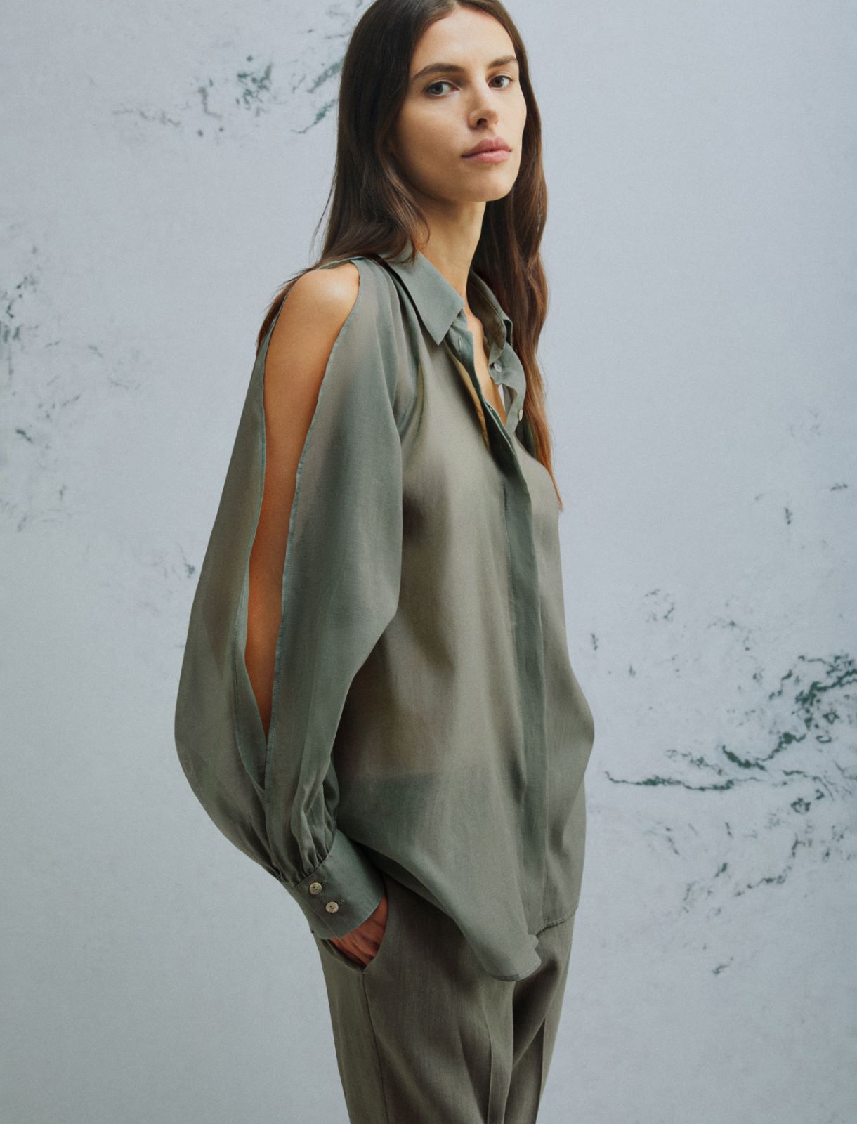 Cotton and silk muslin shirt - GREEN - Marella - 4