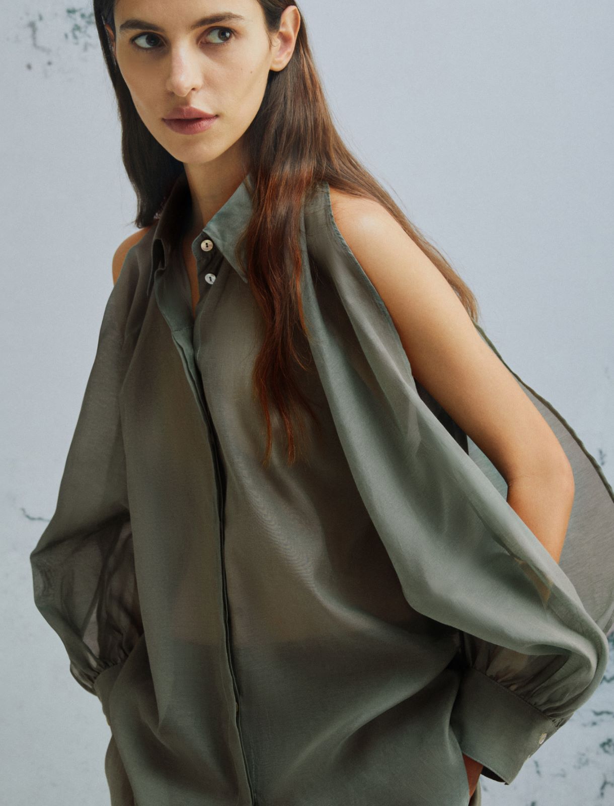 Cotton and silk muslin shirt - GREEN - Marella - 5