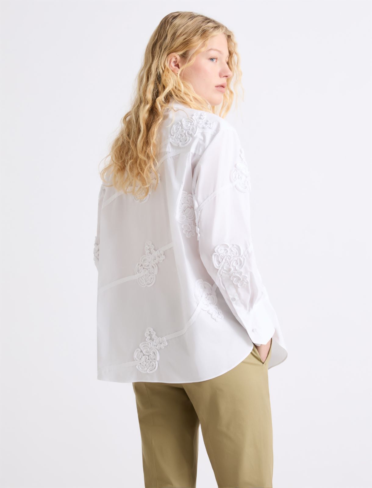 Koszula z popeliny z haftem - BIAŁY - Marella - 3